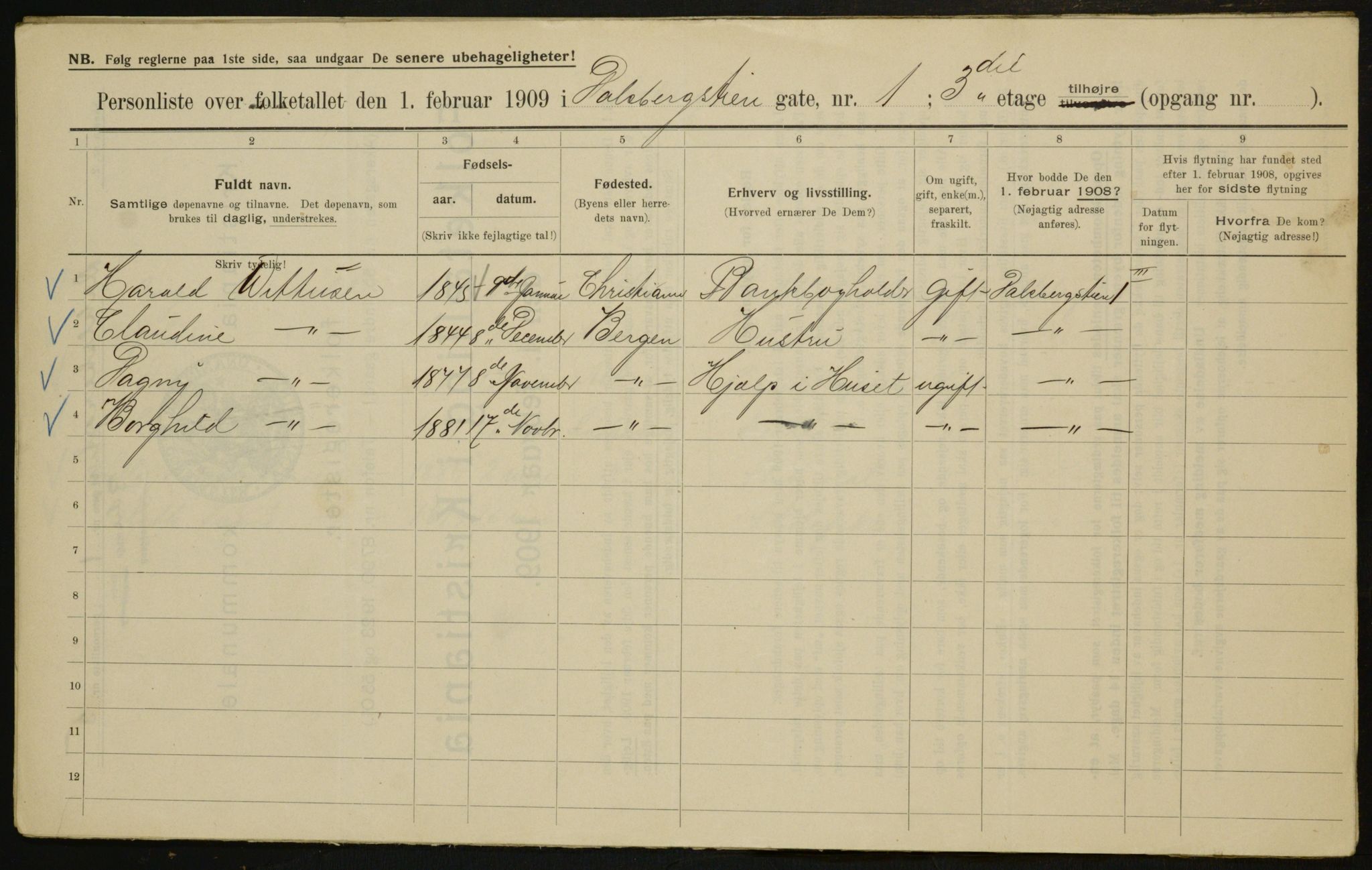 OBA, Municipal Census 1909 for Kristiania, 1909, p. 12747