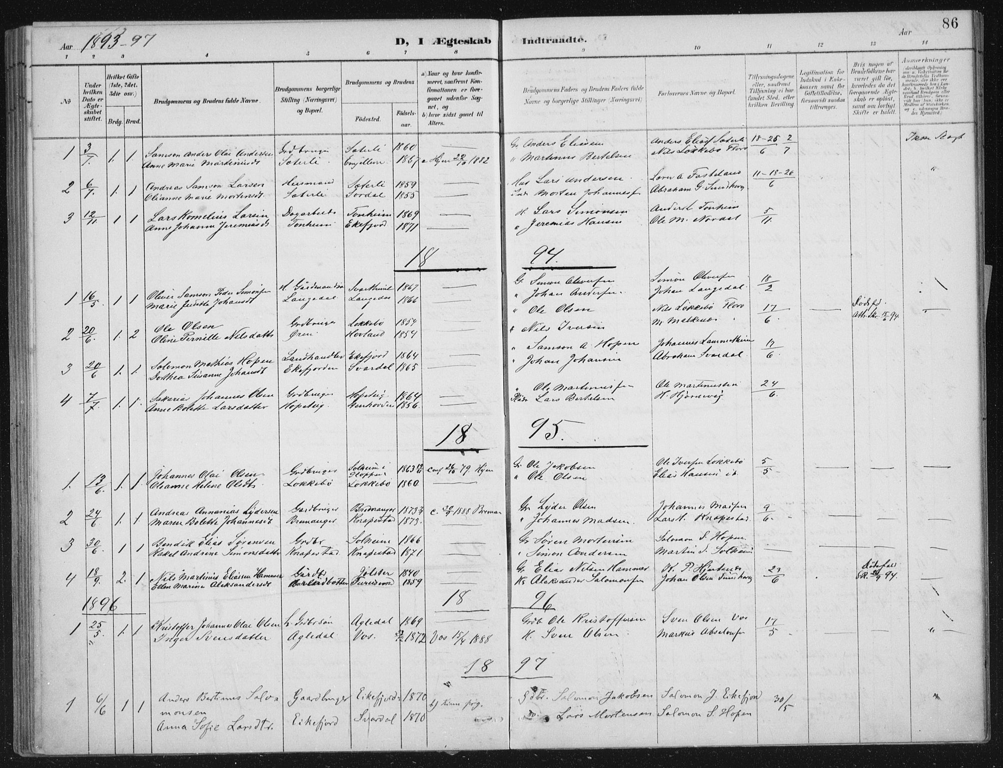 Kinn sokneprestembete, AV/SAB-A-80801/H/Haa/Haae/L0001: Parish register (official) no. E 1, 1890-1916, p. 86