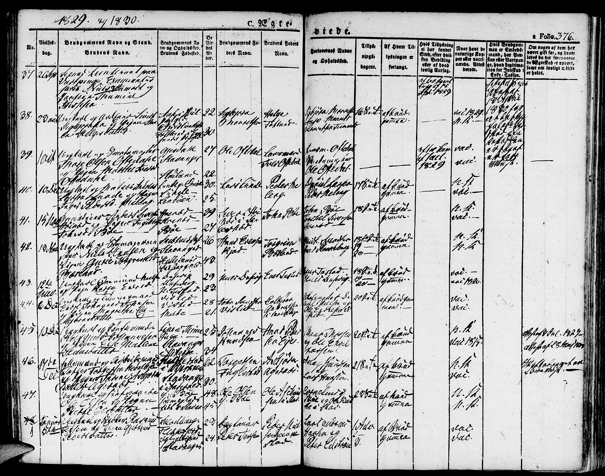 Domkirken sokneprestkontor, SAST/A-101812/001/30/30BA/L0009: Parish register (official) no. A 9, 1821-1832, p. 376