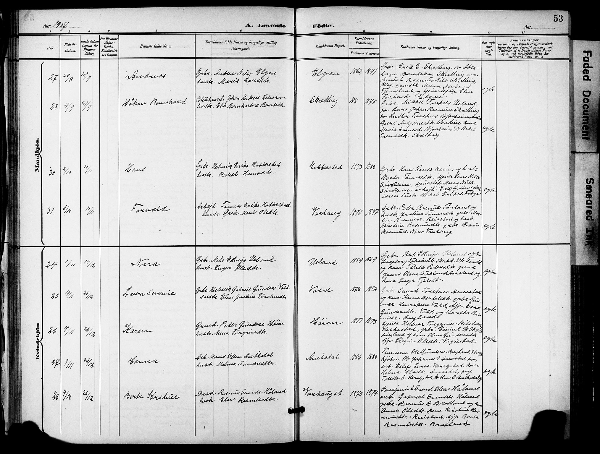 Hå sokneprestkontor, AV/SAST-A-101801/001/30BB/L0006: Parish register (copy) no. B 6, 1900-1924, p. 53