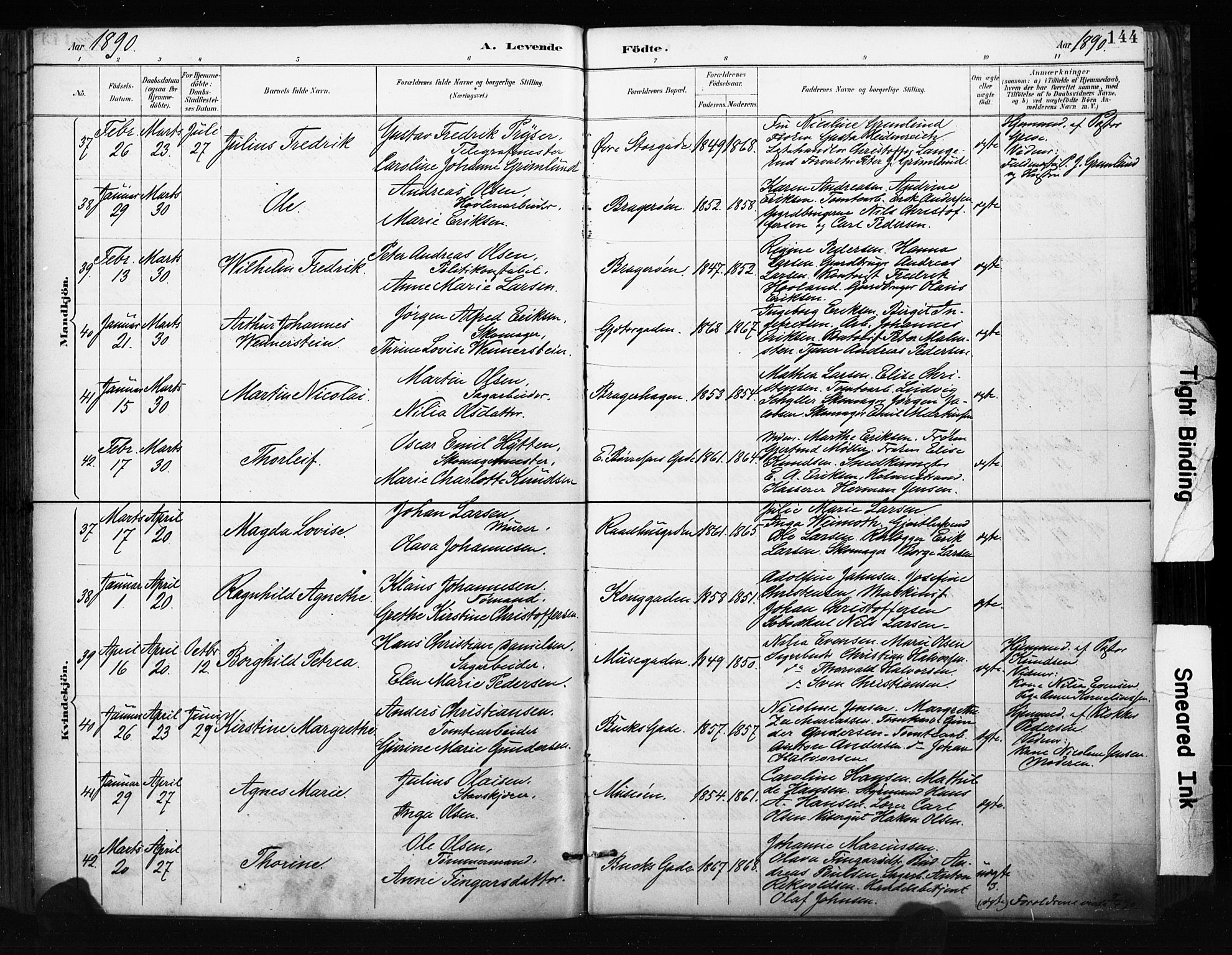Bragernes kirkebøker, SAKO/A-6/F/Fb/L0007: Parish register (official) no. II 7, 1885-1893, p. 144