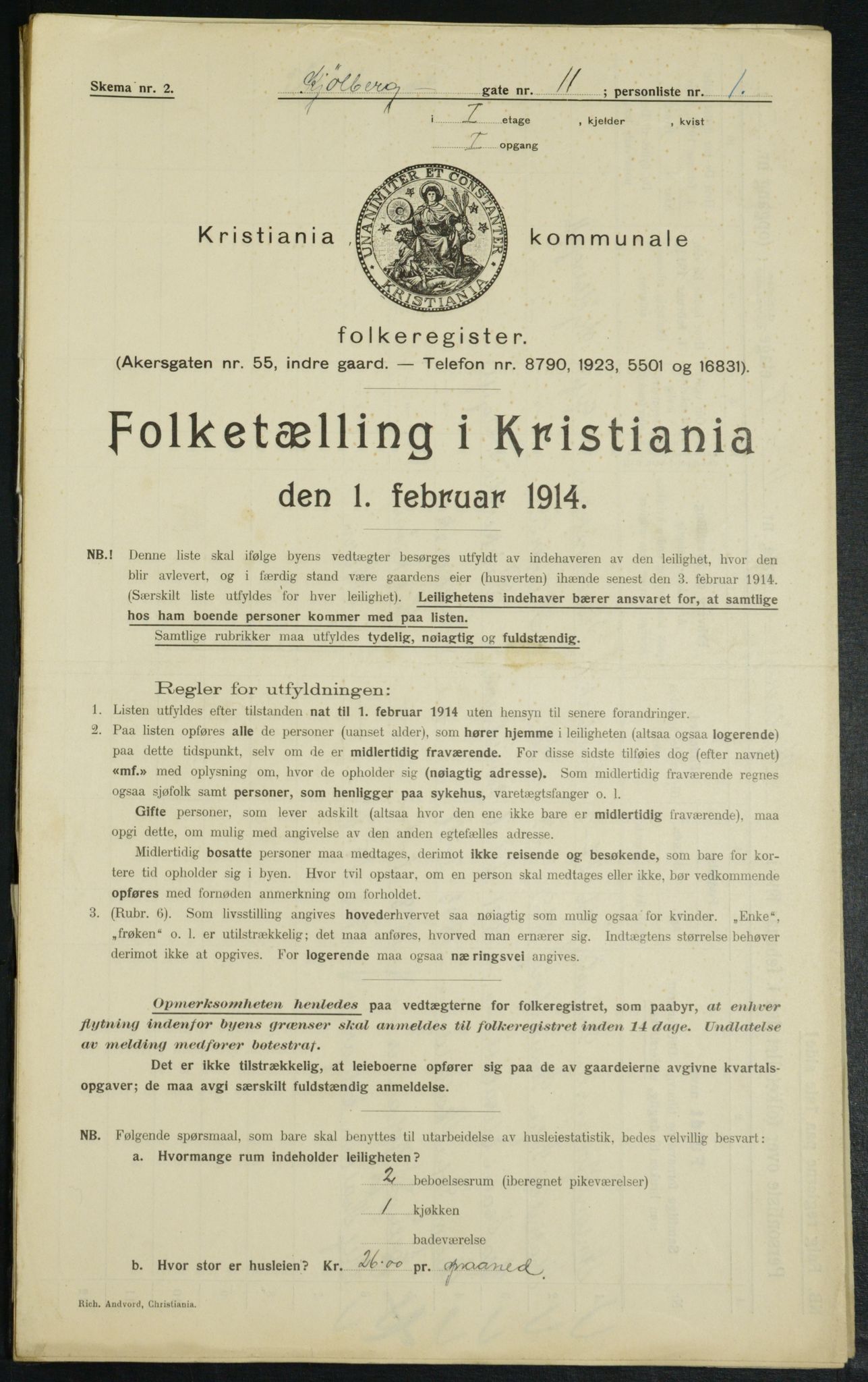 OBA, Municipal Census 1914 for Kristiania, 1914, p. 51454