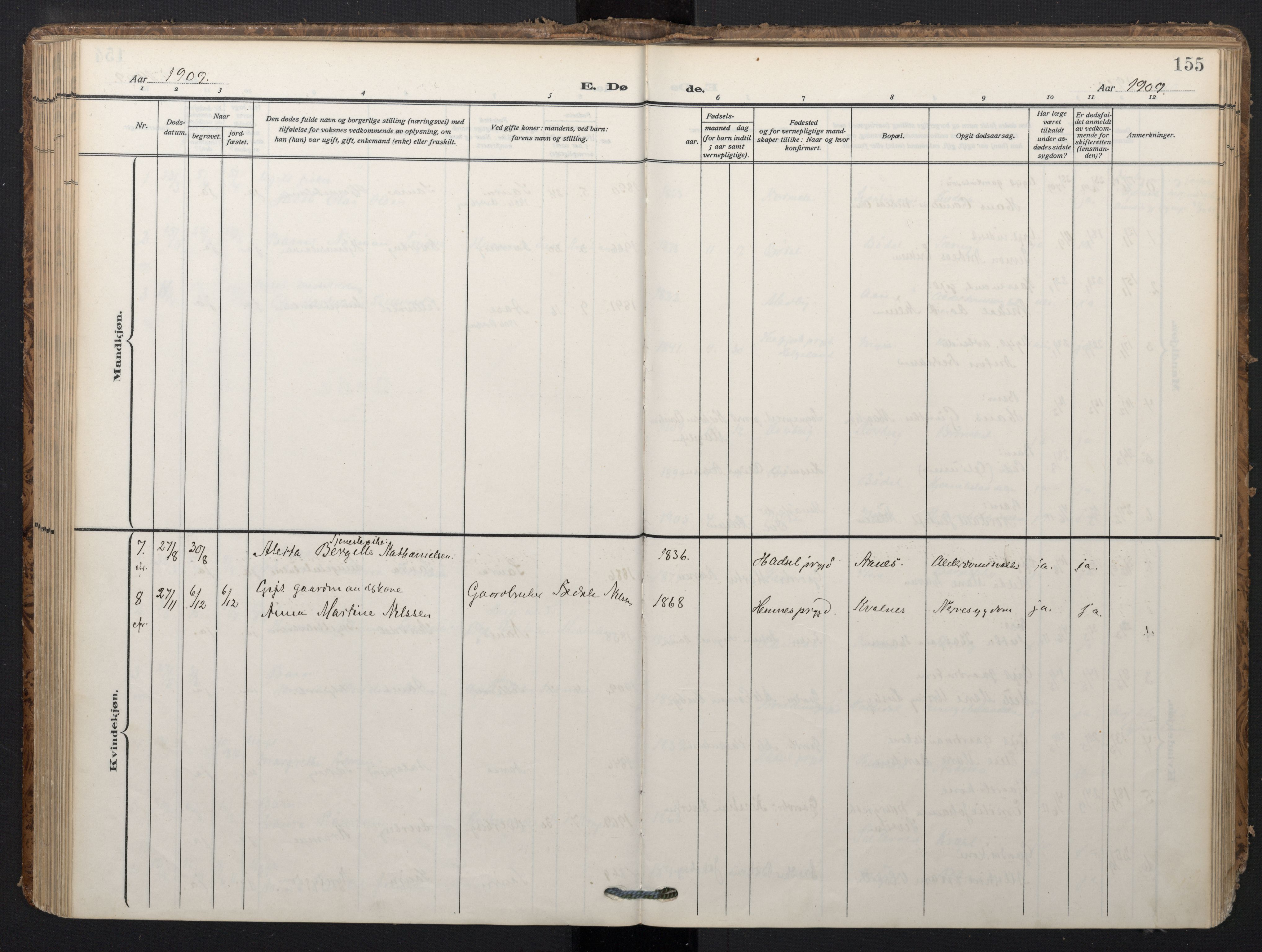 Ministerialprotokoller, klokkerbøker og fødselsregistre - Nordland, AV/SAT-A-1459/897/L1401: Parish register (official) no. 897A08, 1909-1921, p. 155