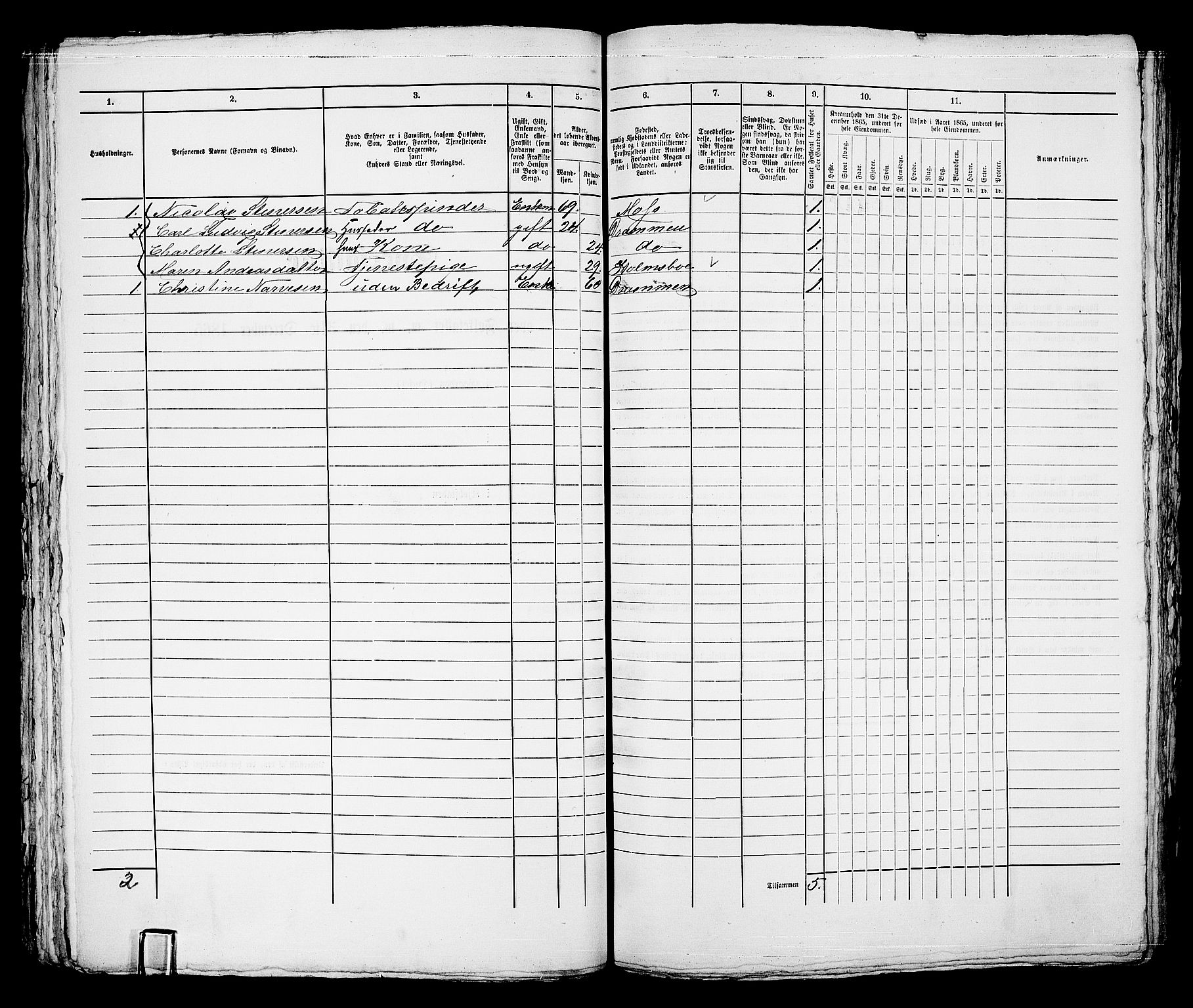 RA, 1865 census for Bragernes in Drammen, 1865, p. 186