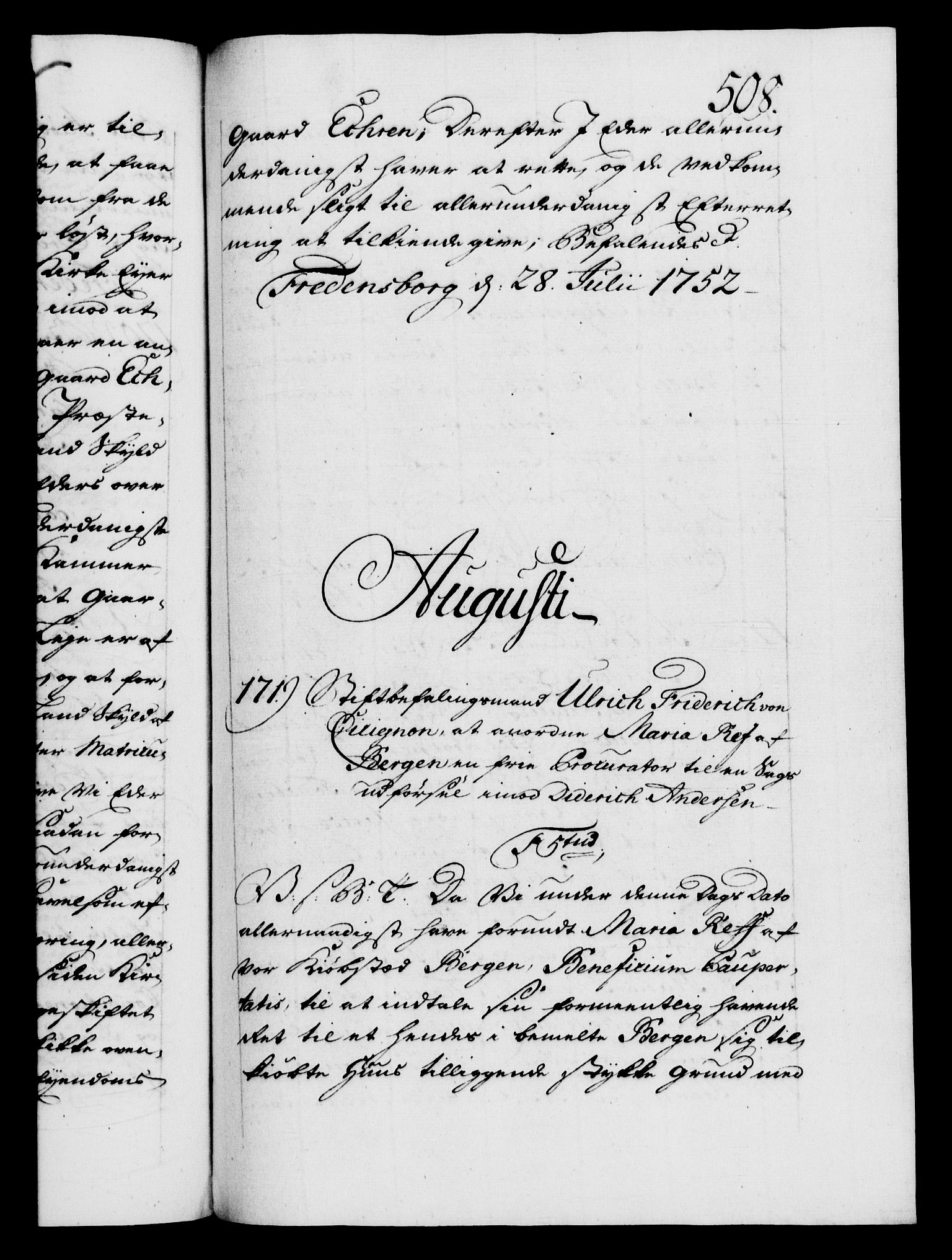 Danske Kanselli 1572-1799, AV/RA-EA-3023/F/Fc/Fca/Fcab/L0033: Norske tegnelser, 1751-1752, p. 508a