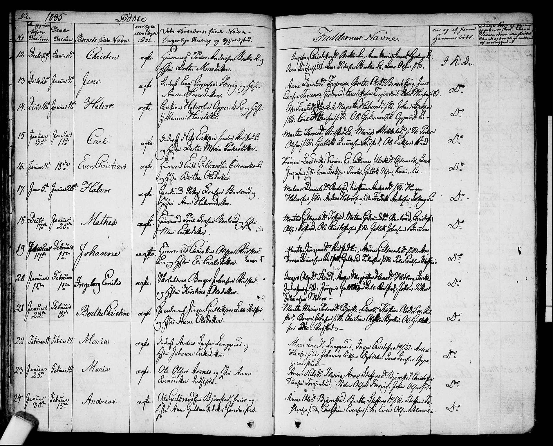 Hurdal prestekontor Kirkebøker, AV/SAO-A-10889/F/Fa/L0004: Parish register (official) no. I 4, 1828-1845, p. 52