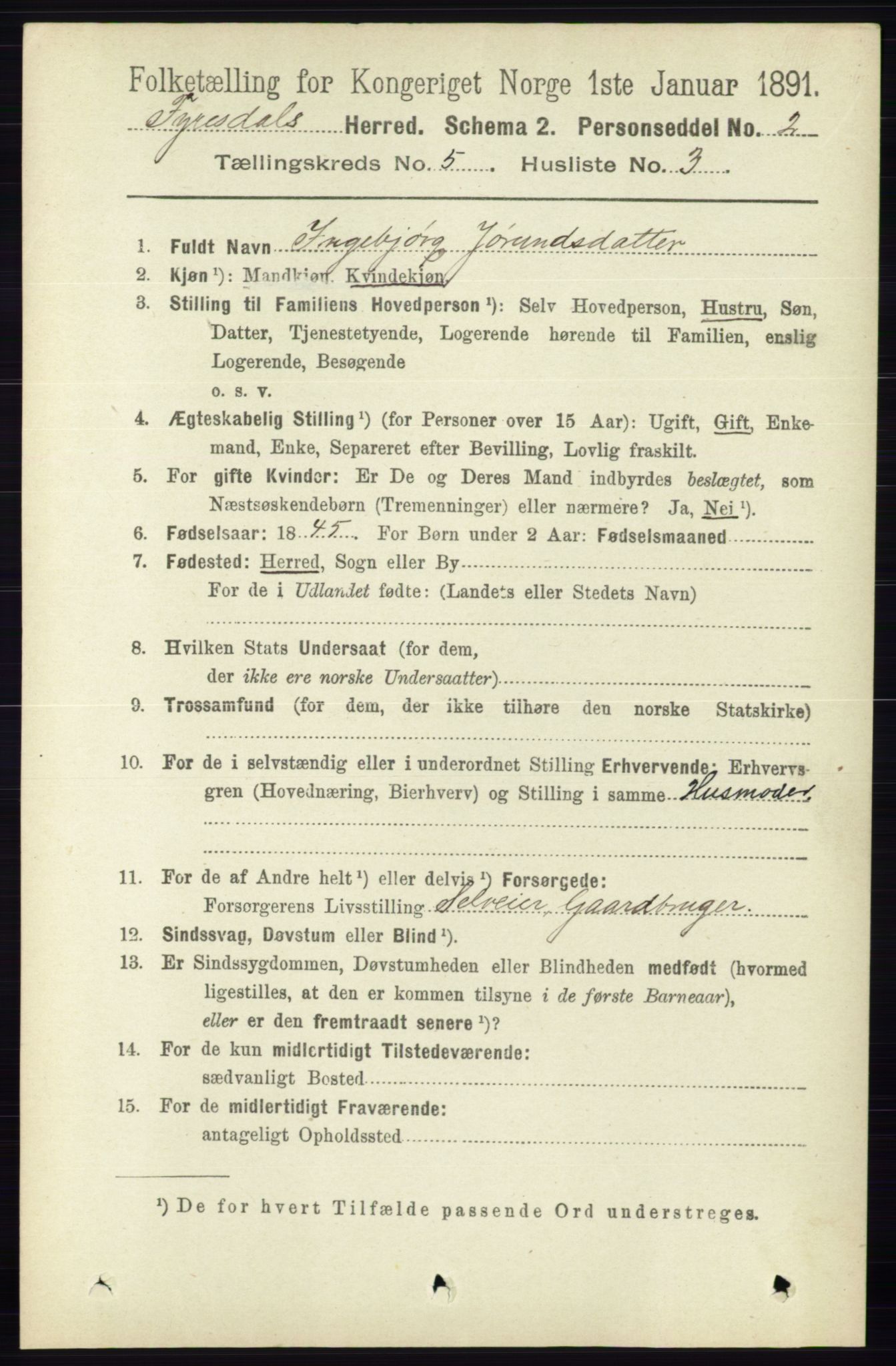 RA, 1891 census for 0831 Fyresdal, 1891, p. 1299