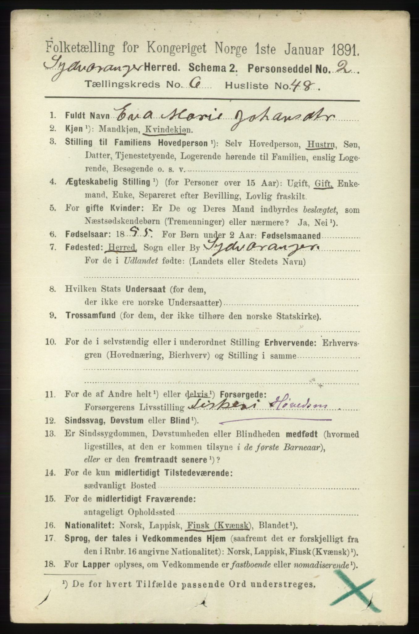 RA, 1891 census for 2030 Sør-Varanger, 1891, p. 2219