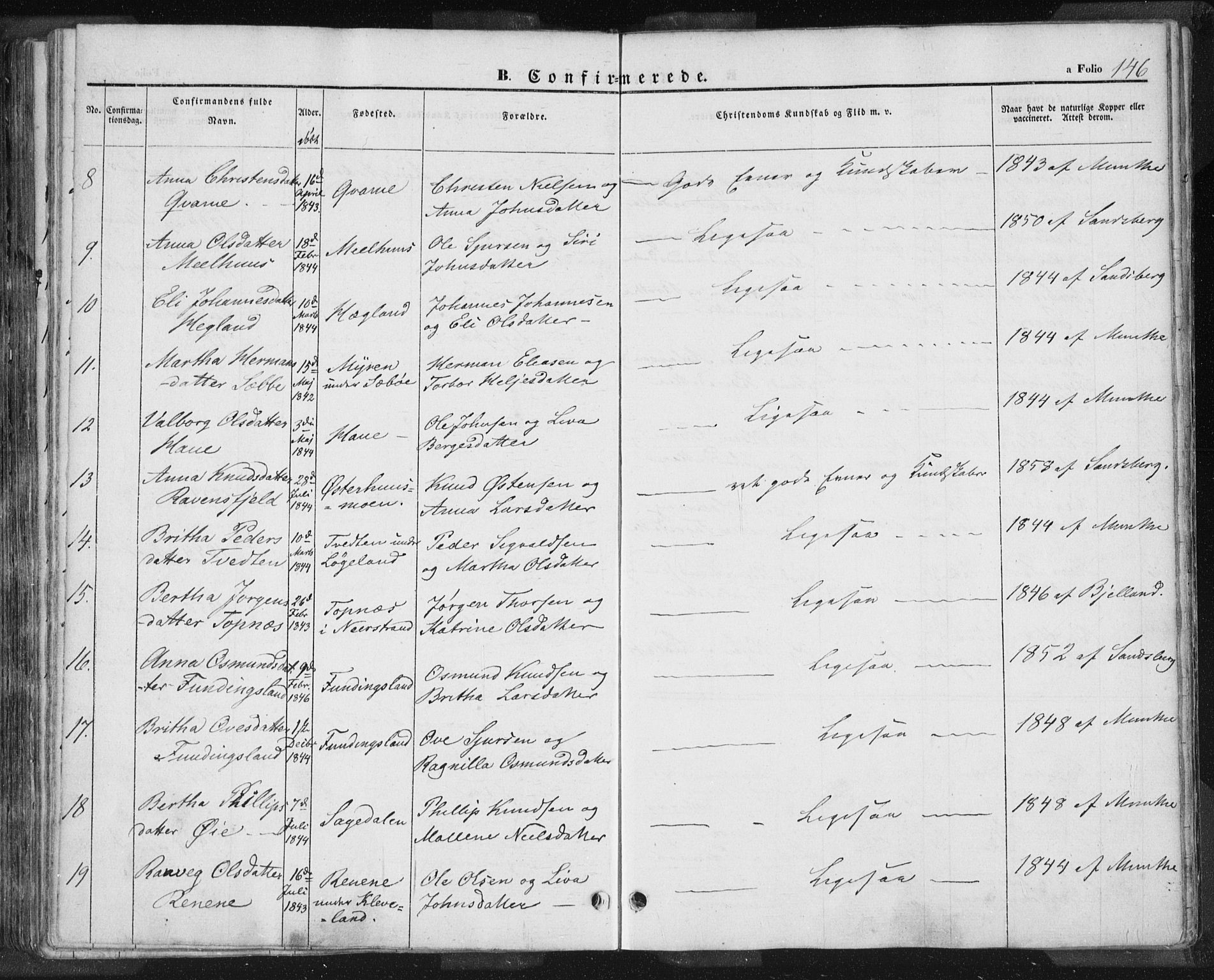 Hjelmeland sokneprestkontor, AV/SAST-A-101843/01/IV/L0009: Parish register (official) no. A 9, 1846-1860, p. 146