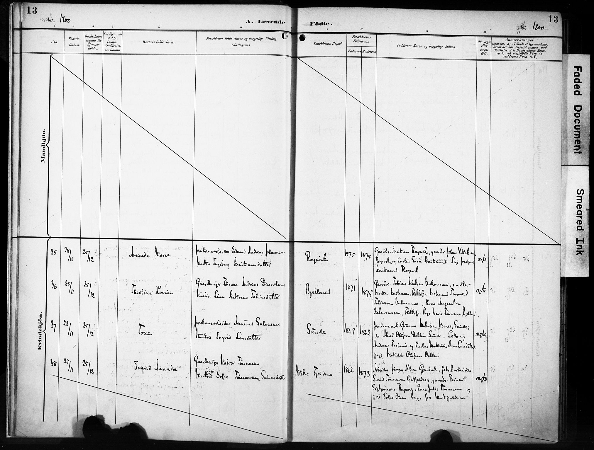 Flekkefjord sokneprestkontor, SAK/1111-0012/F/Fa/Fac/L0009: Parish register (official) no. A 9, 1899-1909, p. 13