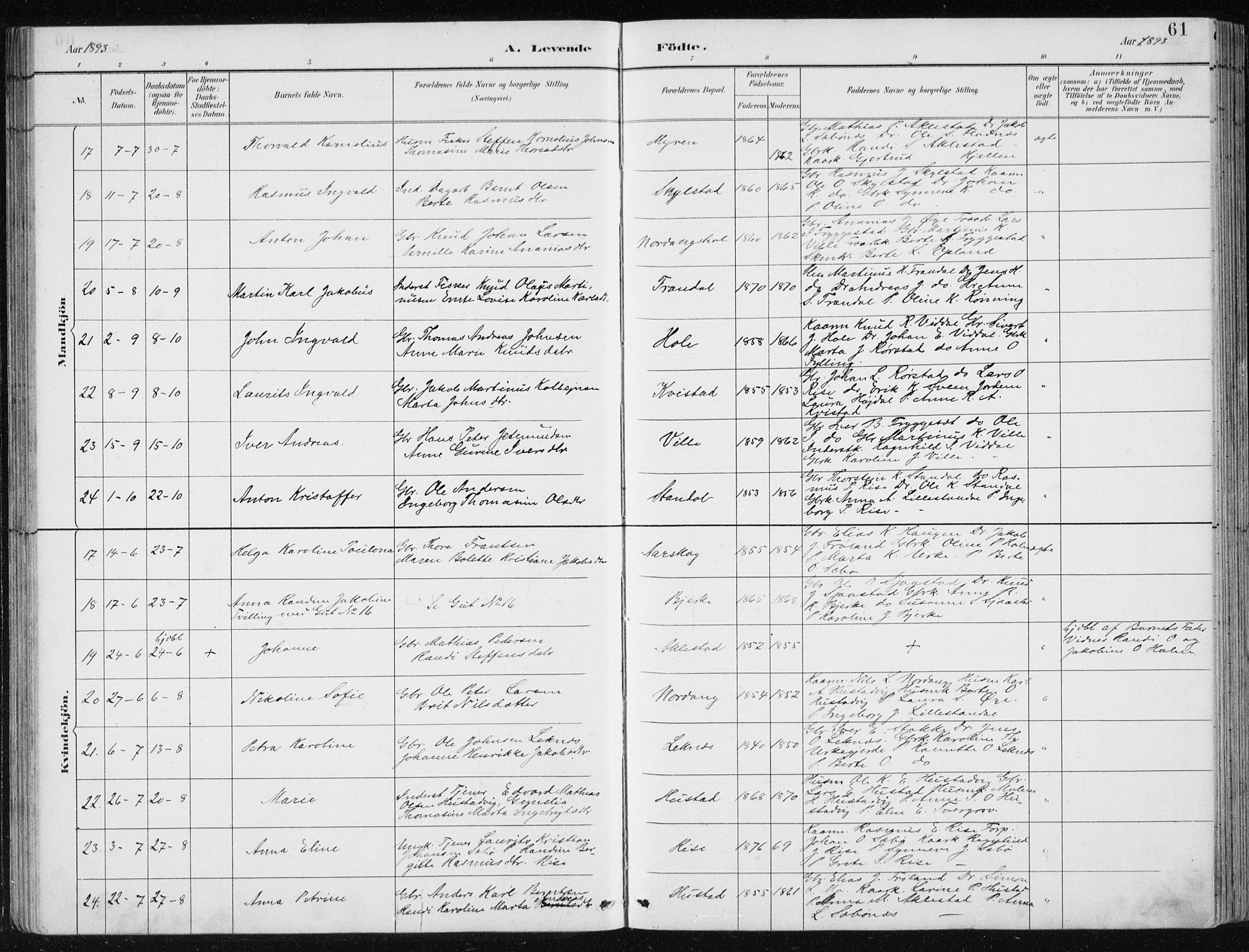 Ministerialprotokoller, klokkerbøker og fødselsregistre - Møre og Romsdal, AV/SAT-A-1454/515/L0215: Parish register (copy) no. 515C02, 1884-1906, p. 61