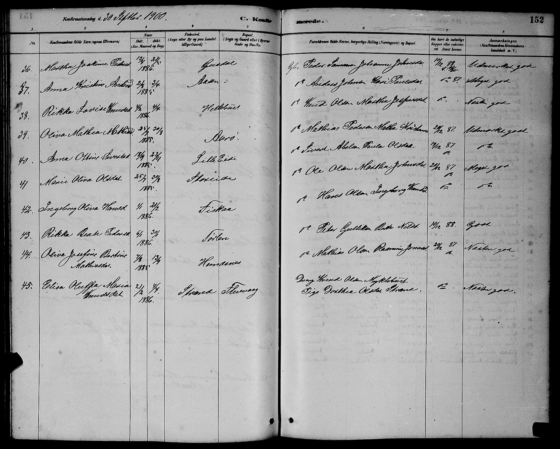 Ministerialprotokoller, klokkerbøker og fødselsregistre - Møre og Romsdal, AV/SAT-A-1454/501/L0017: Parish register (copy) no. 501C03, 1885-1901, p. 152