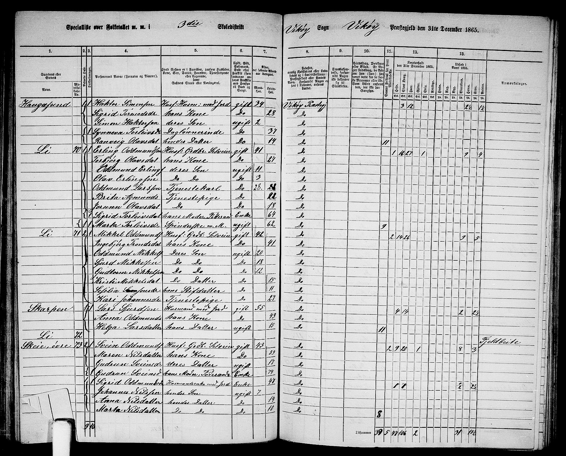 RA, 1865 census for Vikør, 1865, p. 47