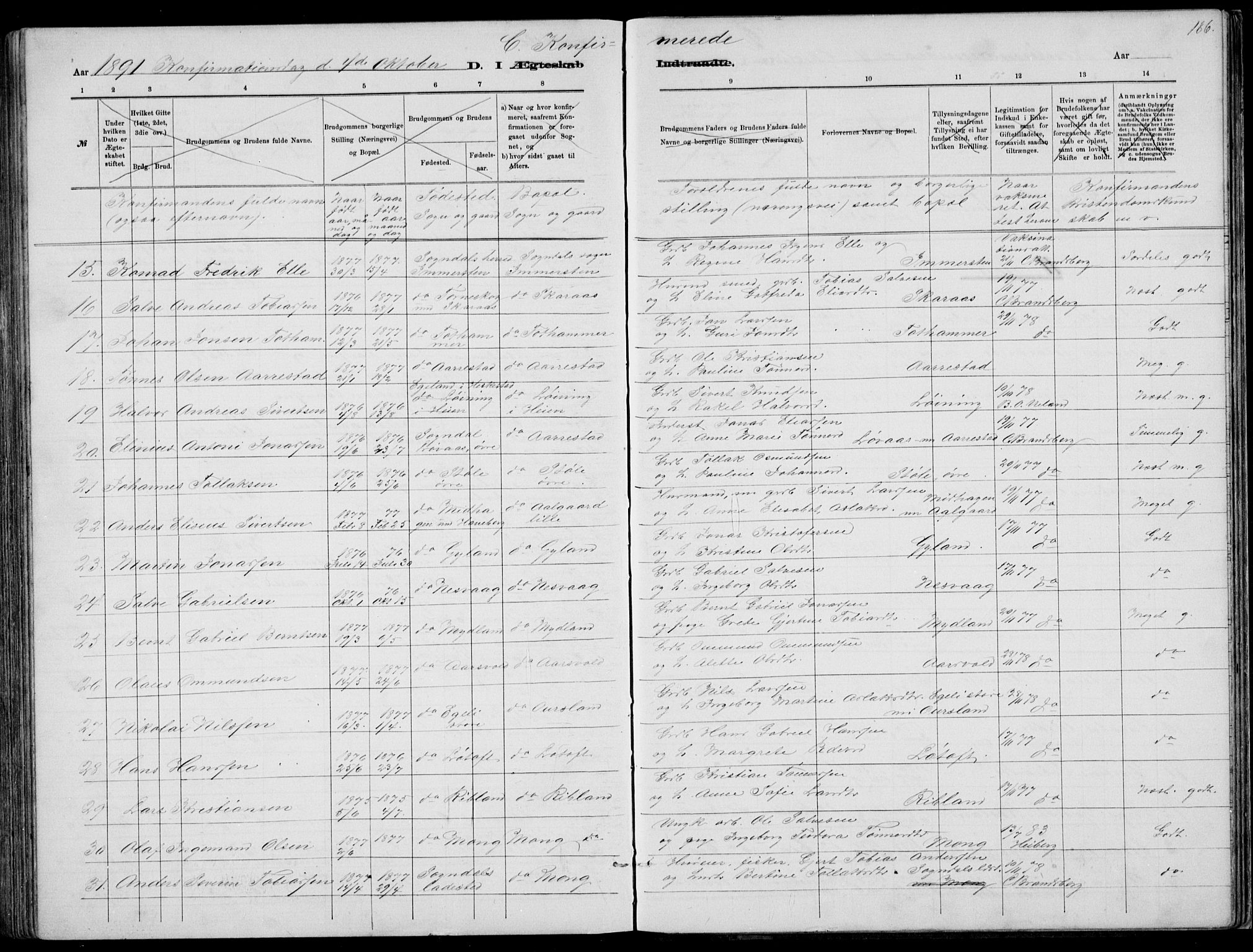 Sokndal sokneprestkontor, AV/SAST-A-101808: Parish register (copy) no. B 4, 1880-1891, p. 186