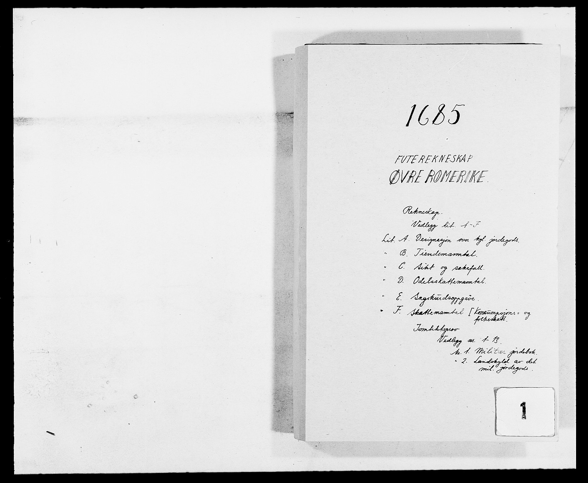 Rentekammeret inntil 1814, Reviderte regnskaper, Fogderegnskap, RA/EA-4092/R12/L0699: Fogderegnskap Øvre Romerike, 1685-1686, p. 1