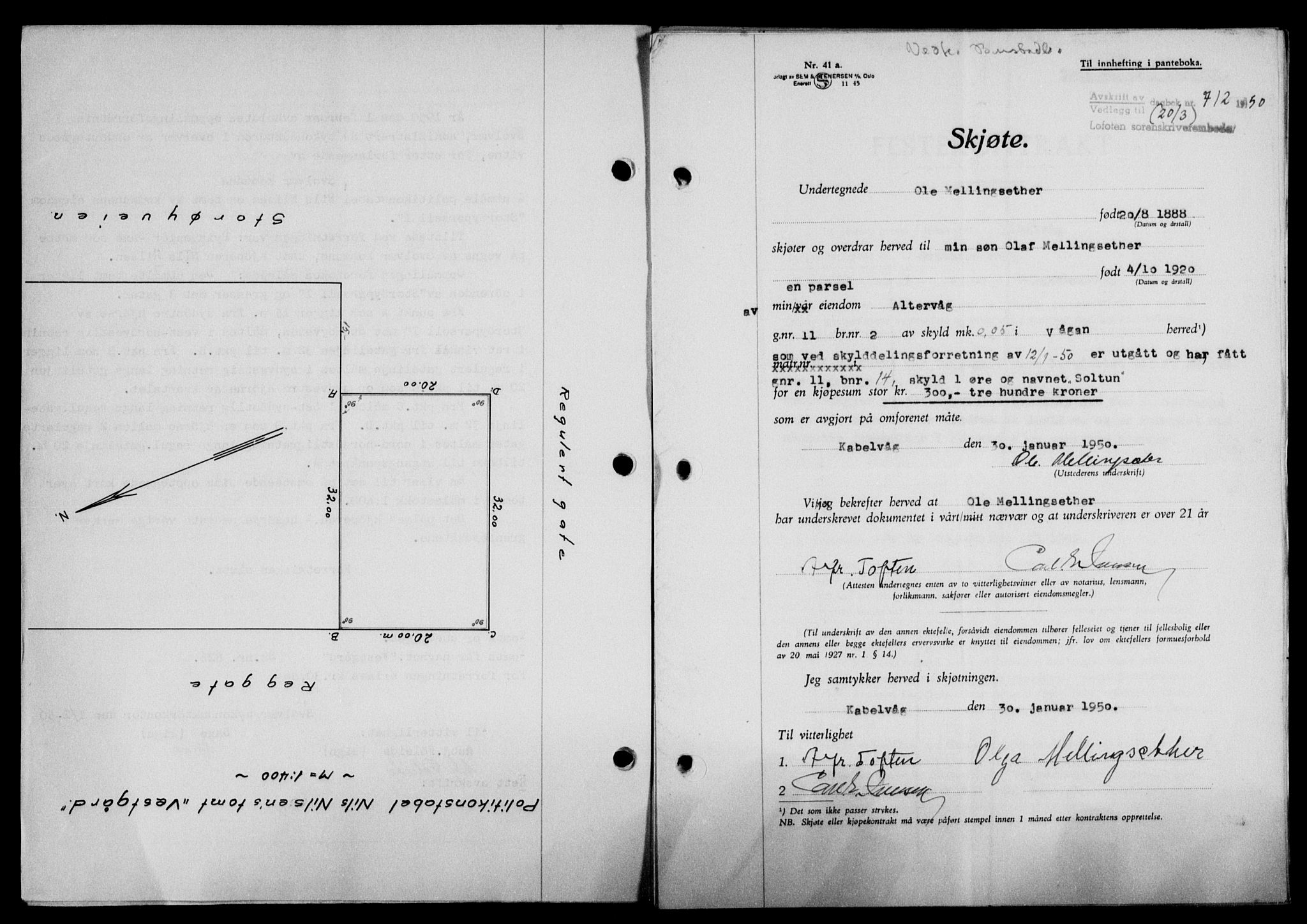 Lofoten sorenskriveri, SAT/A-0017/1/2/2C/L0023a: Mortgage book no. 23a, 1950-1950, Diary no: : 712/1950