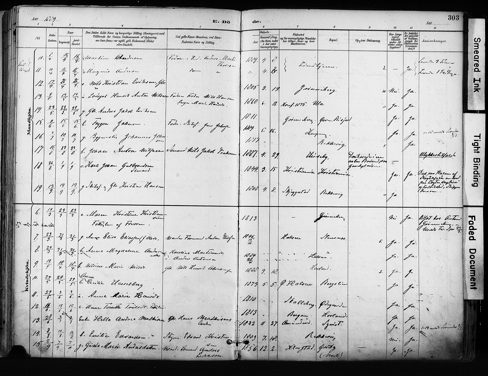 Tjølling kirkebøker, SAKO/A-60/F/Fa/L0009: Parish register (official) no. 9, 1887-1905, p. 303