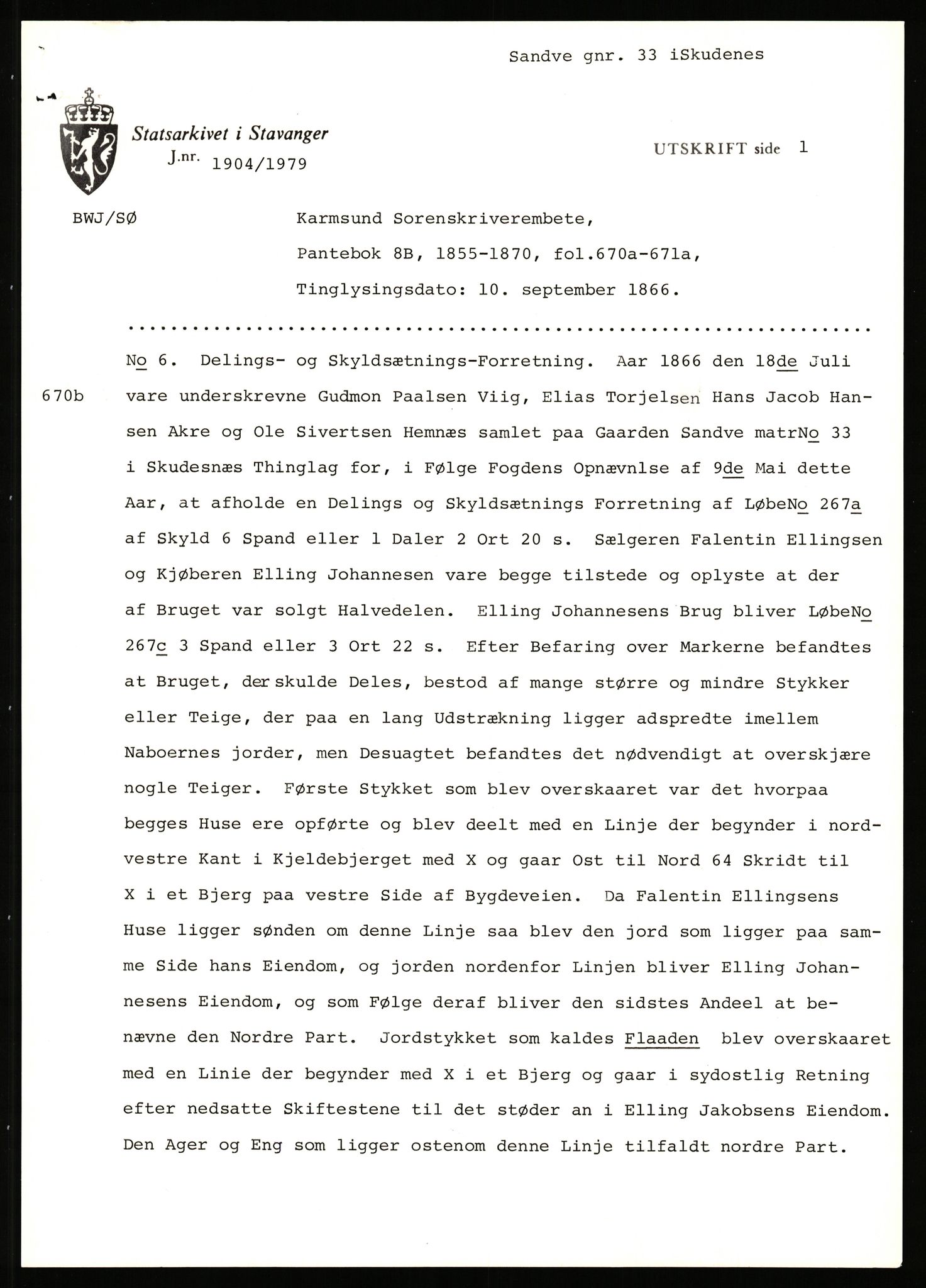 Statsarkivet i Stavanger, AV/SAST-A-101971/03/Y/Yj/L0073: Avskrifter sortert etter gårdsnavn: Sandstøl ytre - Selland, 1750-1930, p. 55