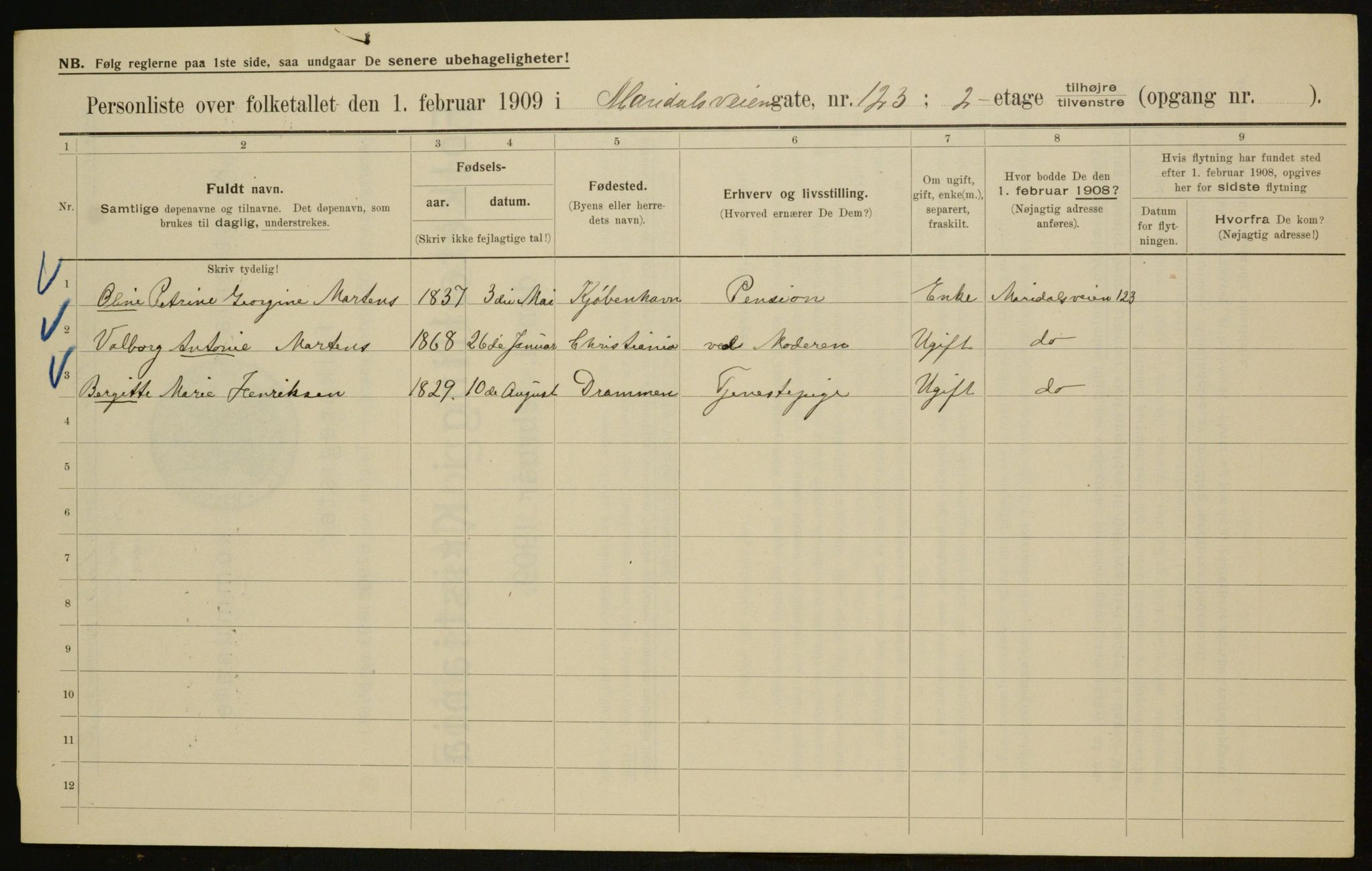 OBA, Municipal Census 1909 for Kristiania, 1909, p. 56895