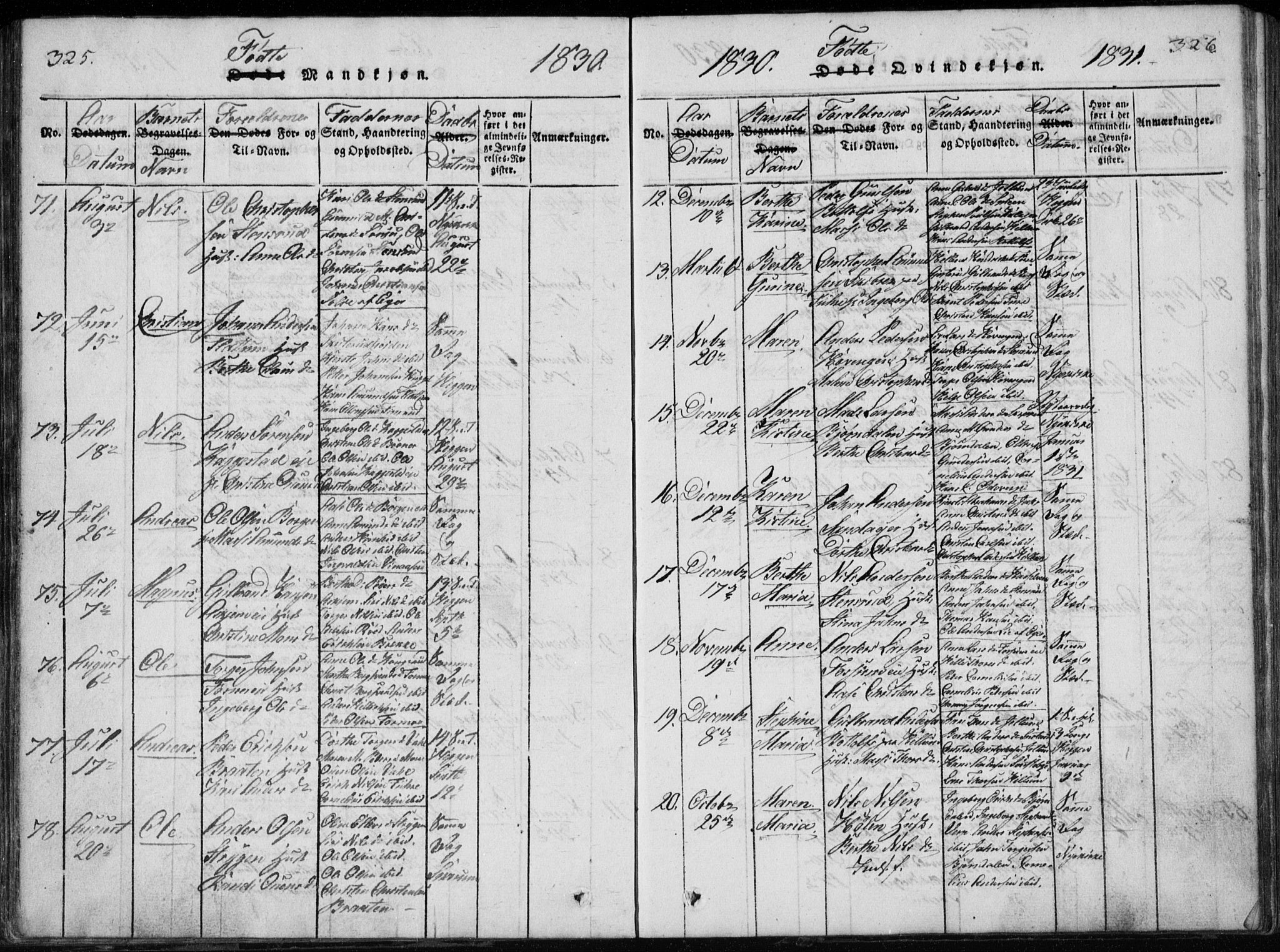 Modum kirkebøker, AV/SAKO-A-234/G/Ga/L0002: Parish register (copy) no. I 2, 1824-1832, p. 325-326