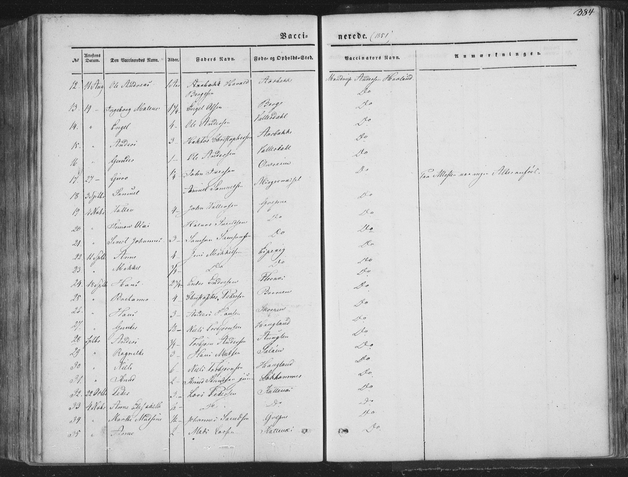 Tysnes sokneprestembete, AV/SAB-A-78601/H/Haa: Parish register (official) no. A 10, 1848-1859, p. 384