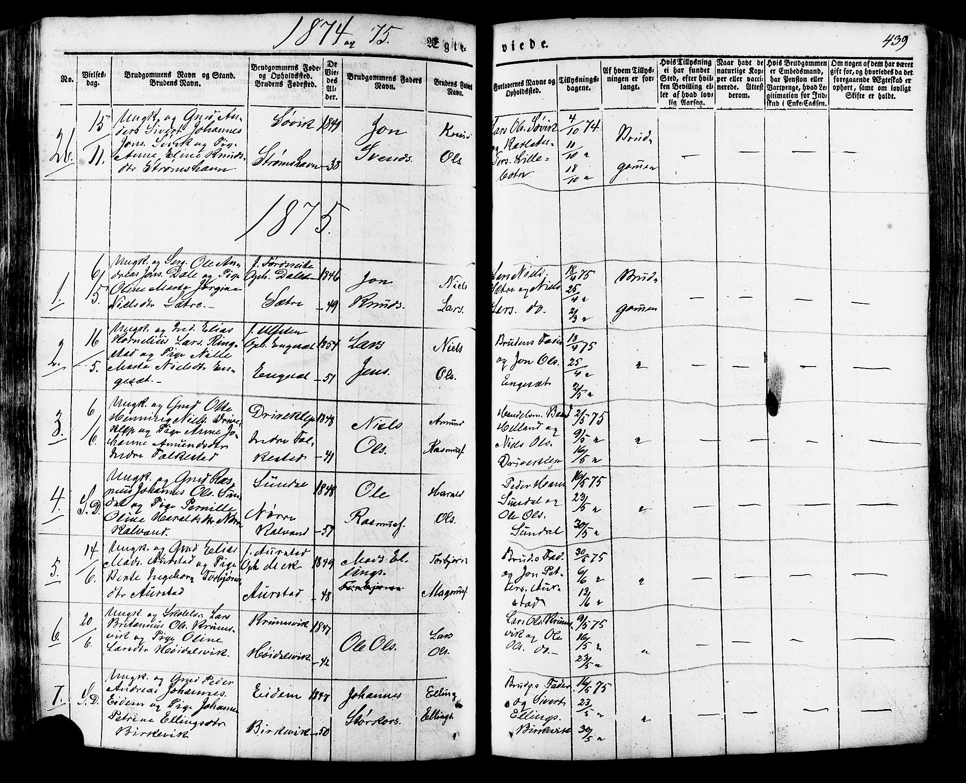 Ministerialprotokoller, klokkerbøker og fødselsregistre - Møre og Romsdal, SAT/A-1454/511/L0140: Parish register (official) no. 511A07, 1851-1878, p. 439