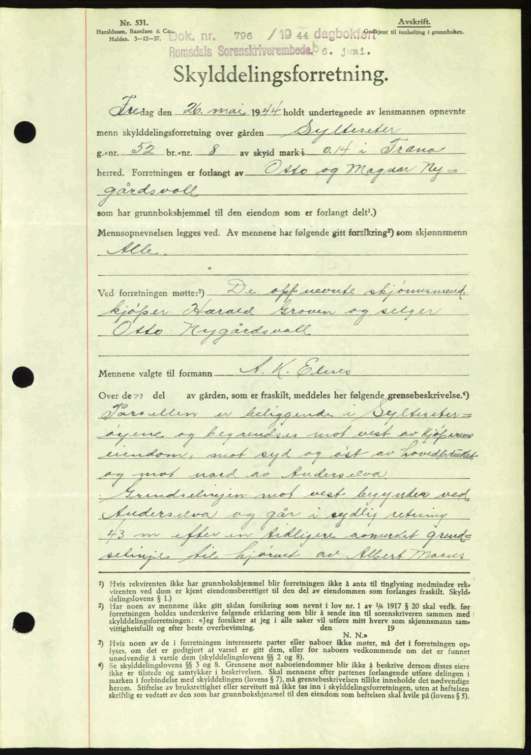 Romsdal sorenskriveri, SAT/A-4149/1/2/2C: Mortgage book no. A16, 1944-1944, Diary no: : 796/1944