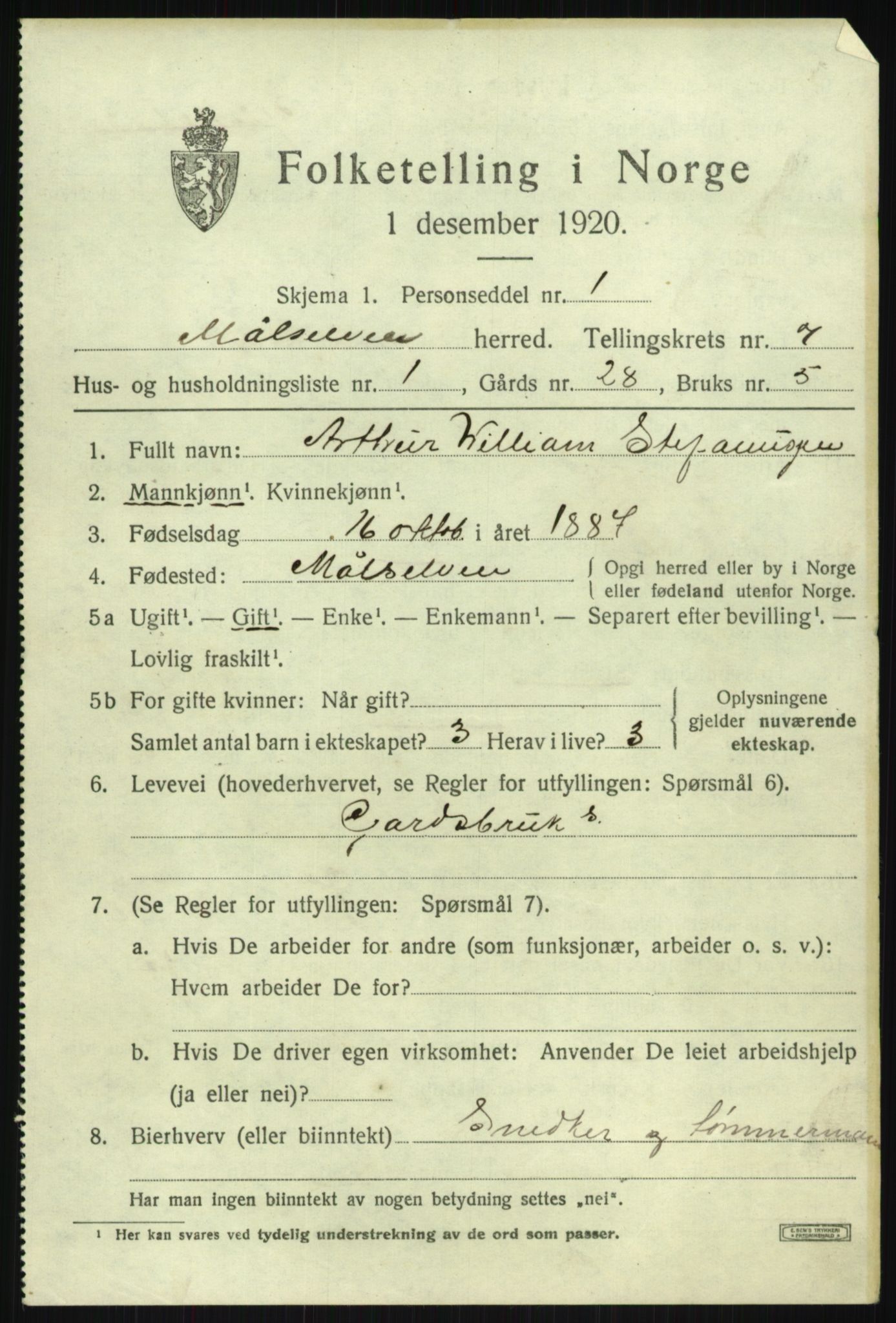 SATØ, 1920 census for Målselv, 1920, p. 4181