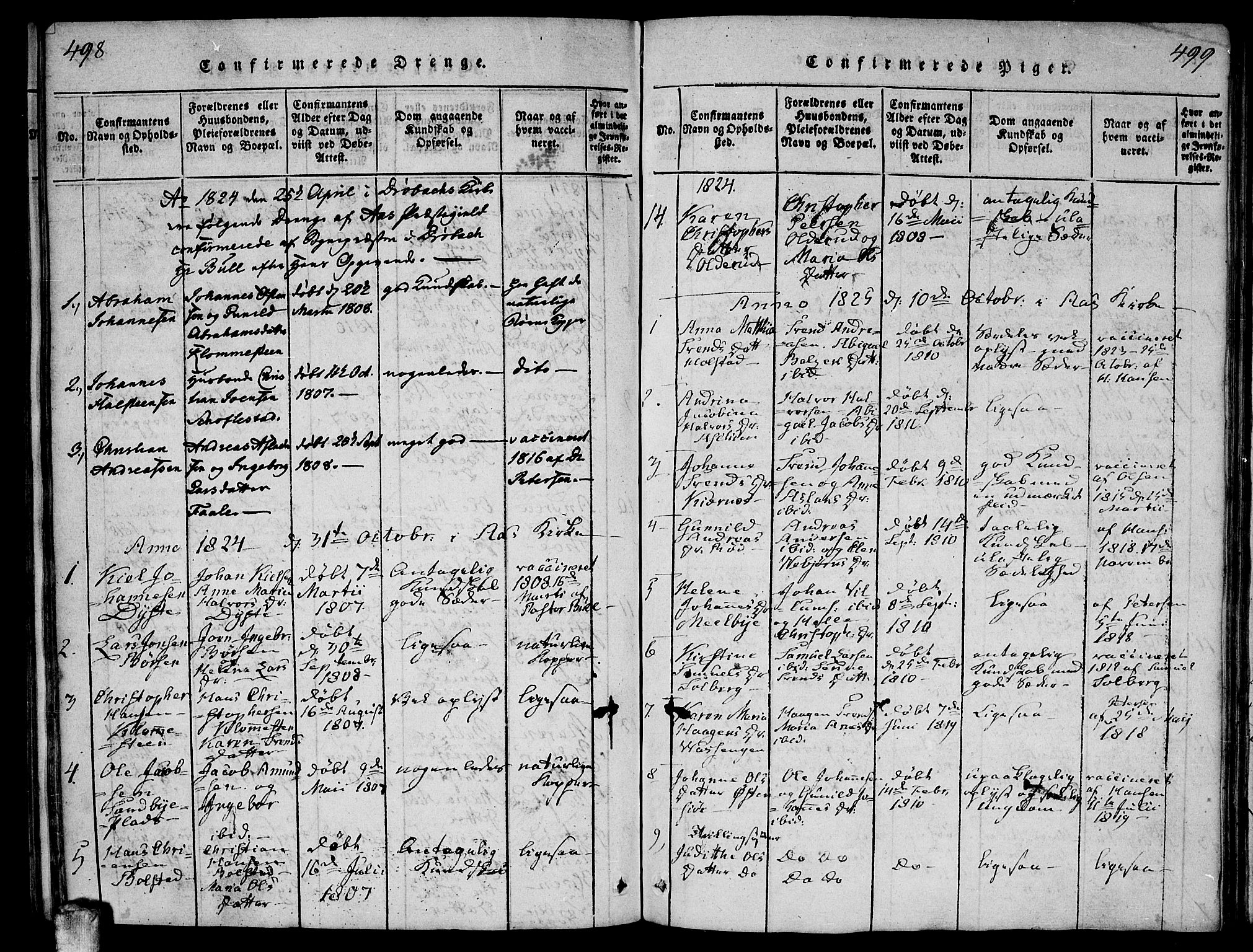 Ås prestekontor Kirkebøker, AV/SAO-A-10894/F/Fa/L0004: Parish register (official) no. I 4, 1818-1826, p. 498-499