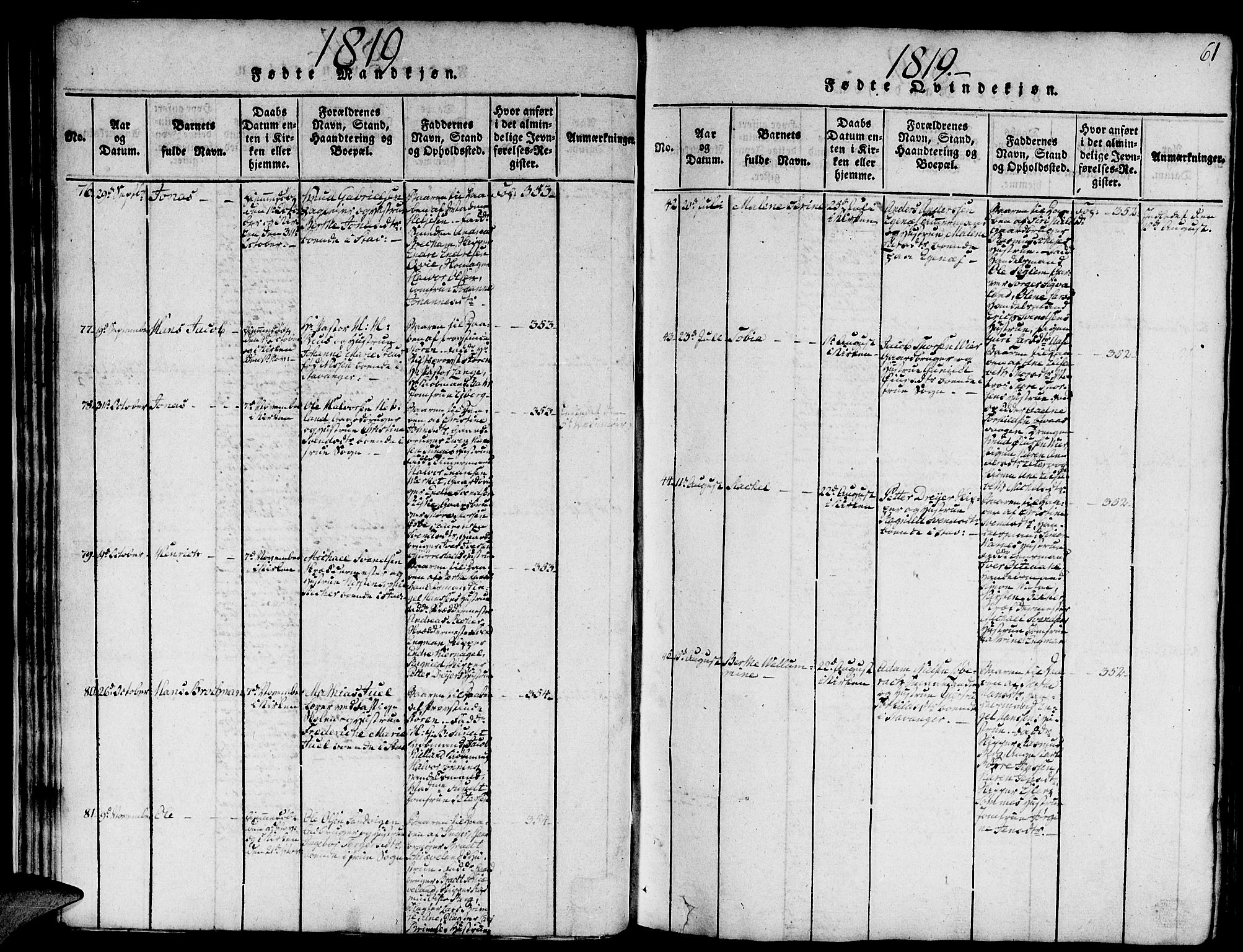 Domkirken sokneprestkontor, AV/SAST-A-101812/001/30/30BA/L0008: Parish register (official) no. A 8, 1816-1821, p. 61