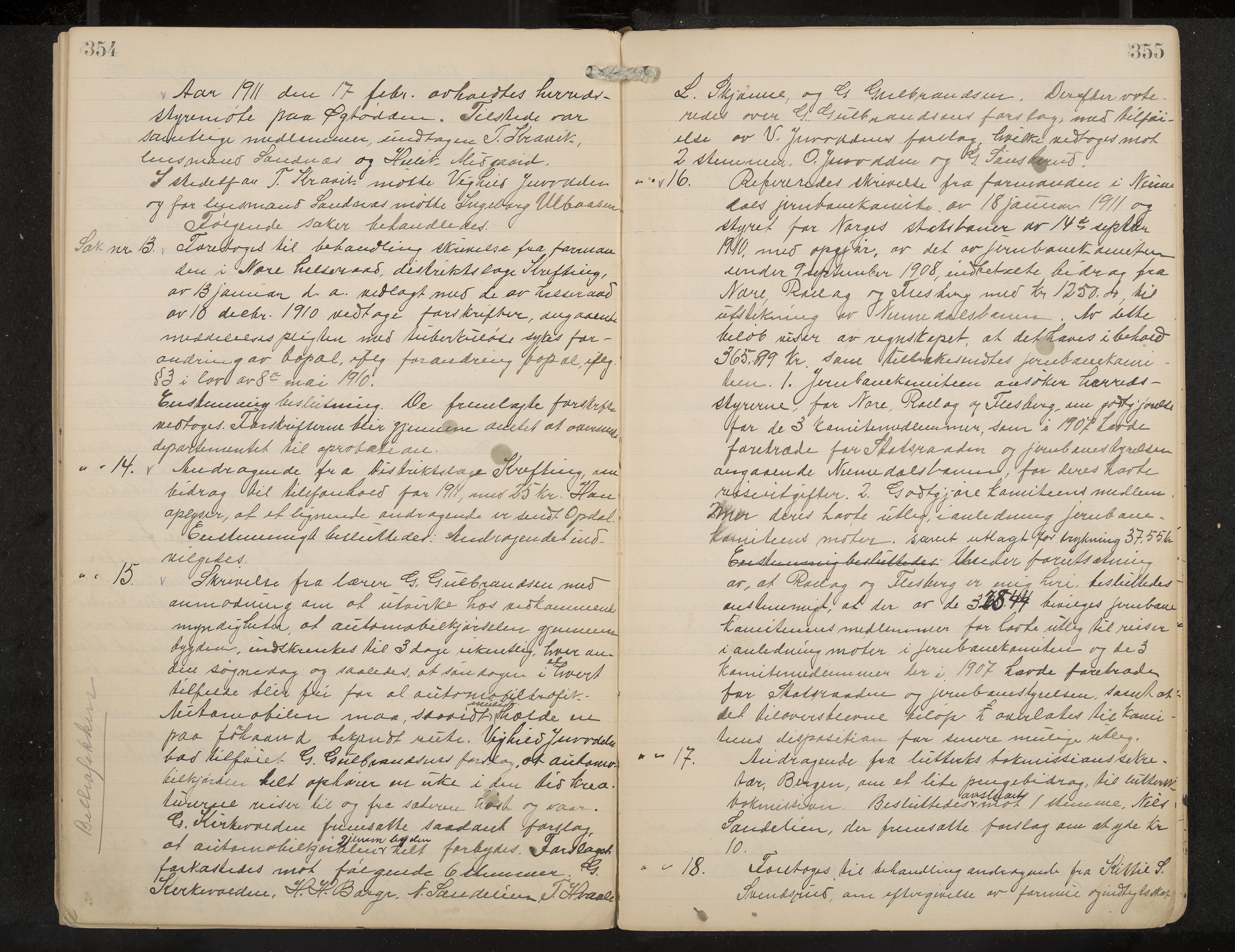 Nore formannskap og sentraladministrasjon, IKAK/0633021-2/A/Aa/L0001: Møtebok, 1901-1911, p. 354-355