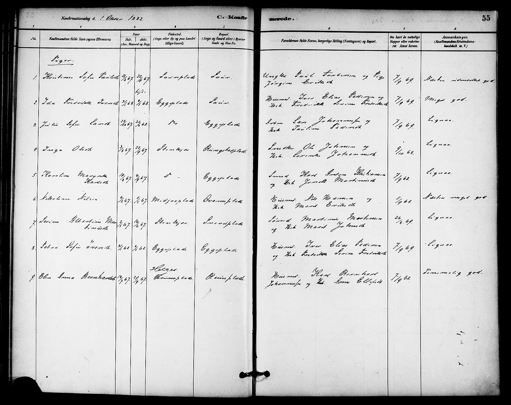 Ministerialprotokoller, klokkerbøker og fødselsregistre - Nord-Trøndelag, AV/SAT-A-1458/740/L0378: Parish register (official) no. 740A01, 1881-1895, p. 55