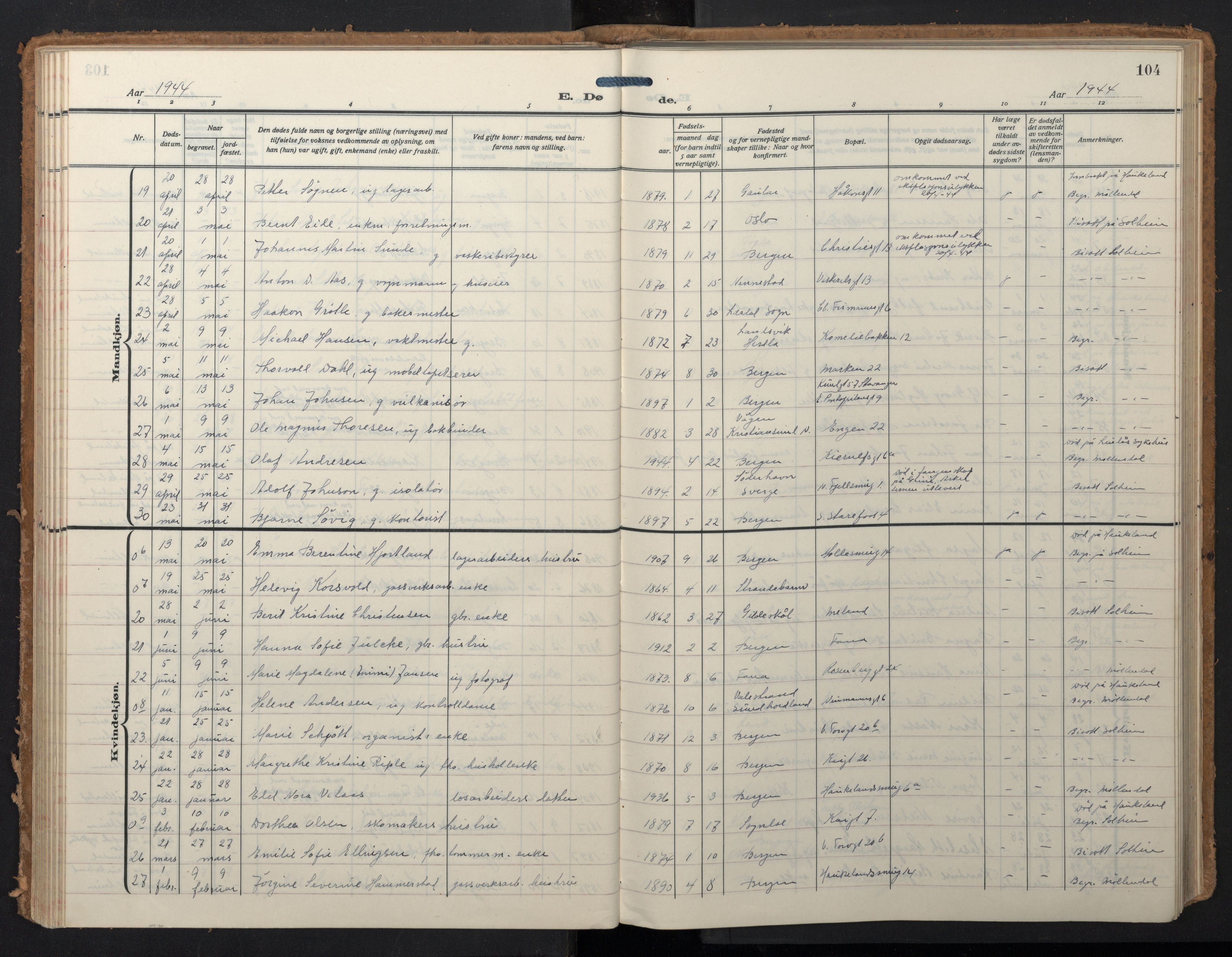 Domkirken sokneprestembete, AV/SAB-A-74801/H/Hab/L0043: Parish register (copy) no. E 7, 1929-1965, p. 103b-104a