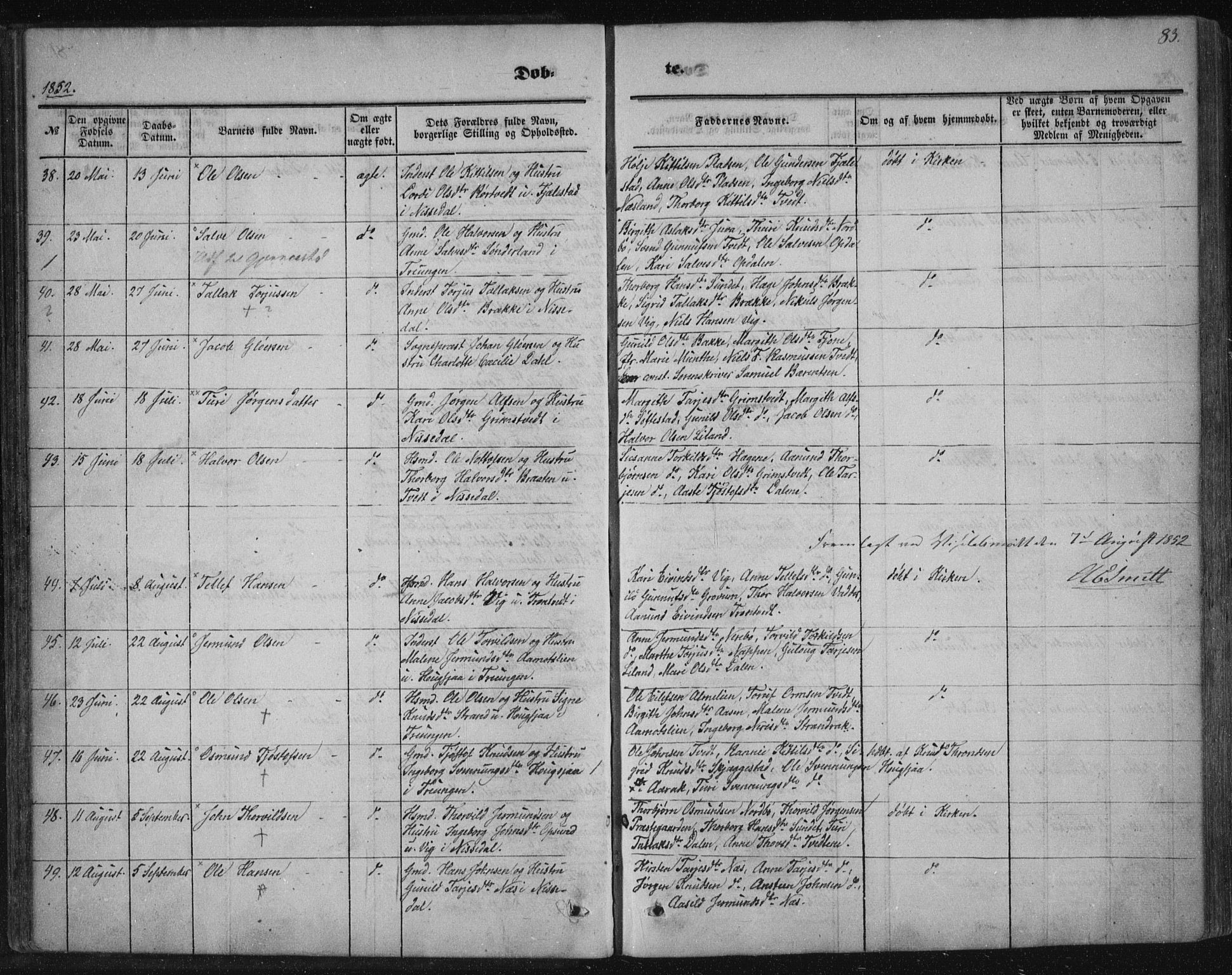 Nissedal kirkebøker, AV/SAKO-A-288/F/Fa/L0003: Parish register (official) no. I 3, 1846-1870, p. 82-83