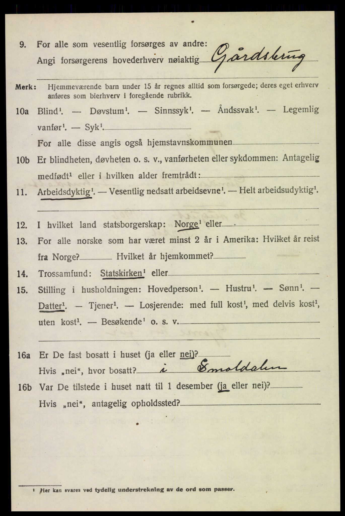 SAH, 1920 census for Trysil, 1920, p. 6920