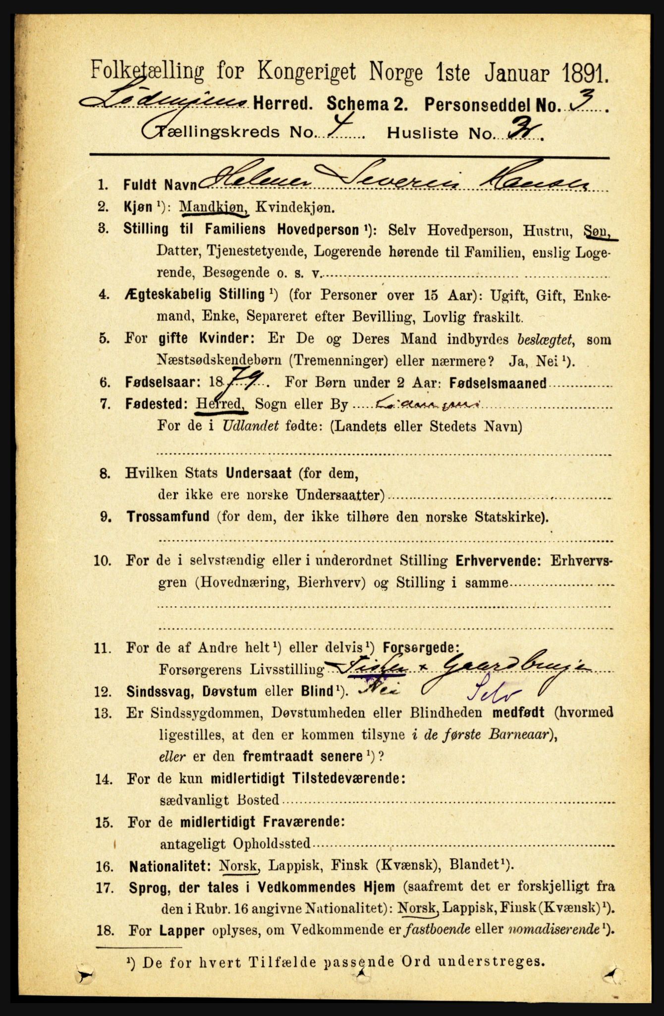 RA, 1891 census for 1851 Lødingen, 1891, p. 1943