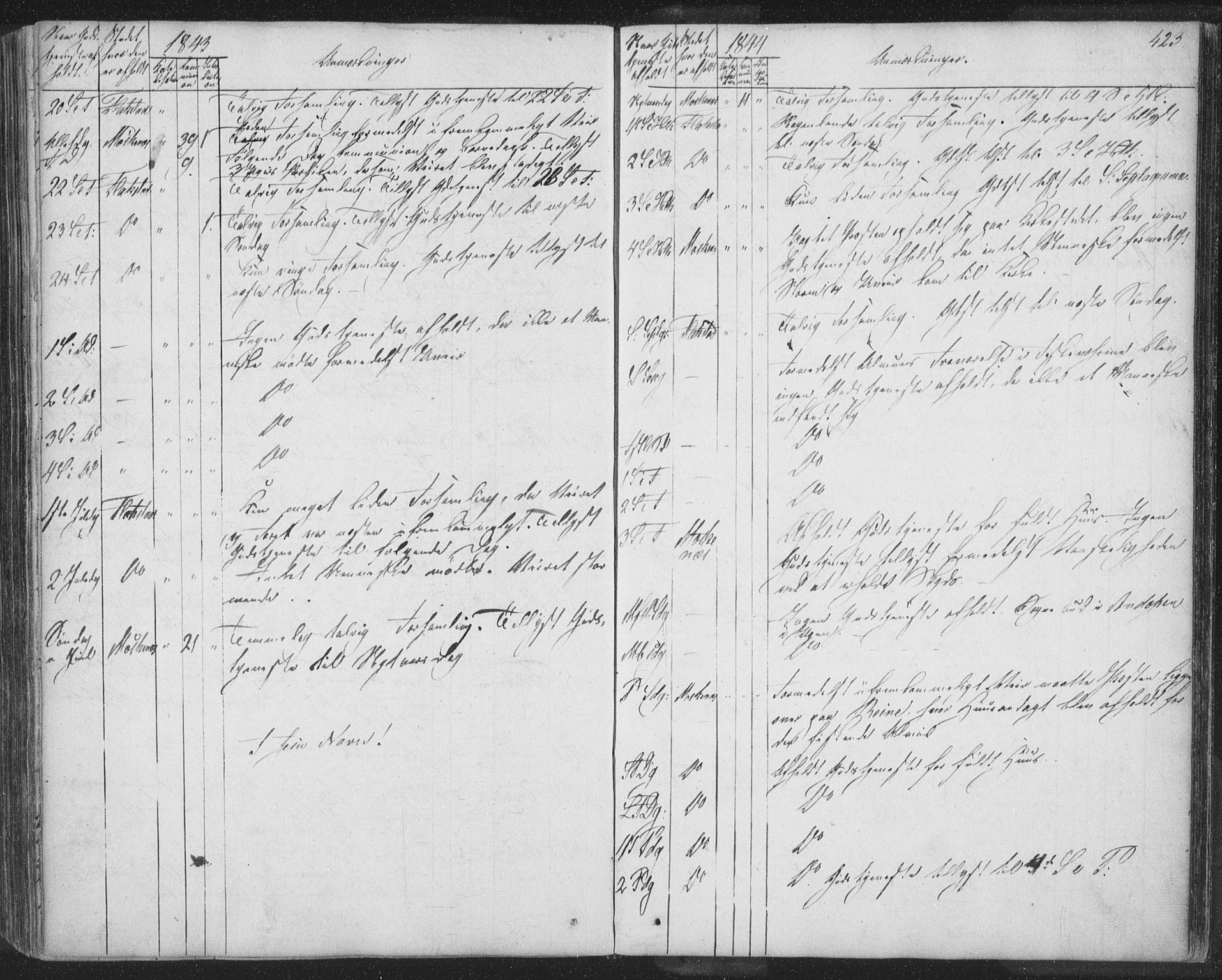 Ministerialprotokoller, klokkerbøker og fødselsregistre - Nordland, AV/SAT-A-1459/885/L1202: Parish register (official) no. 885A03, 1838-1859, p. 423