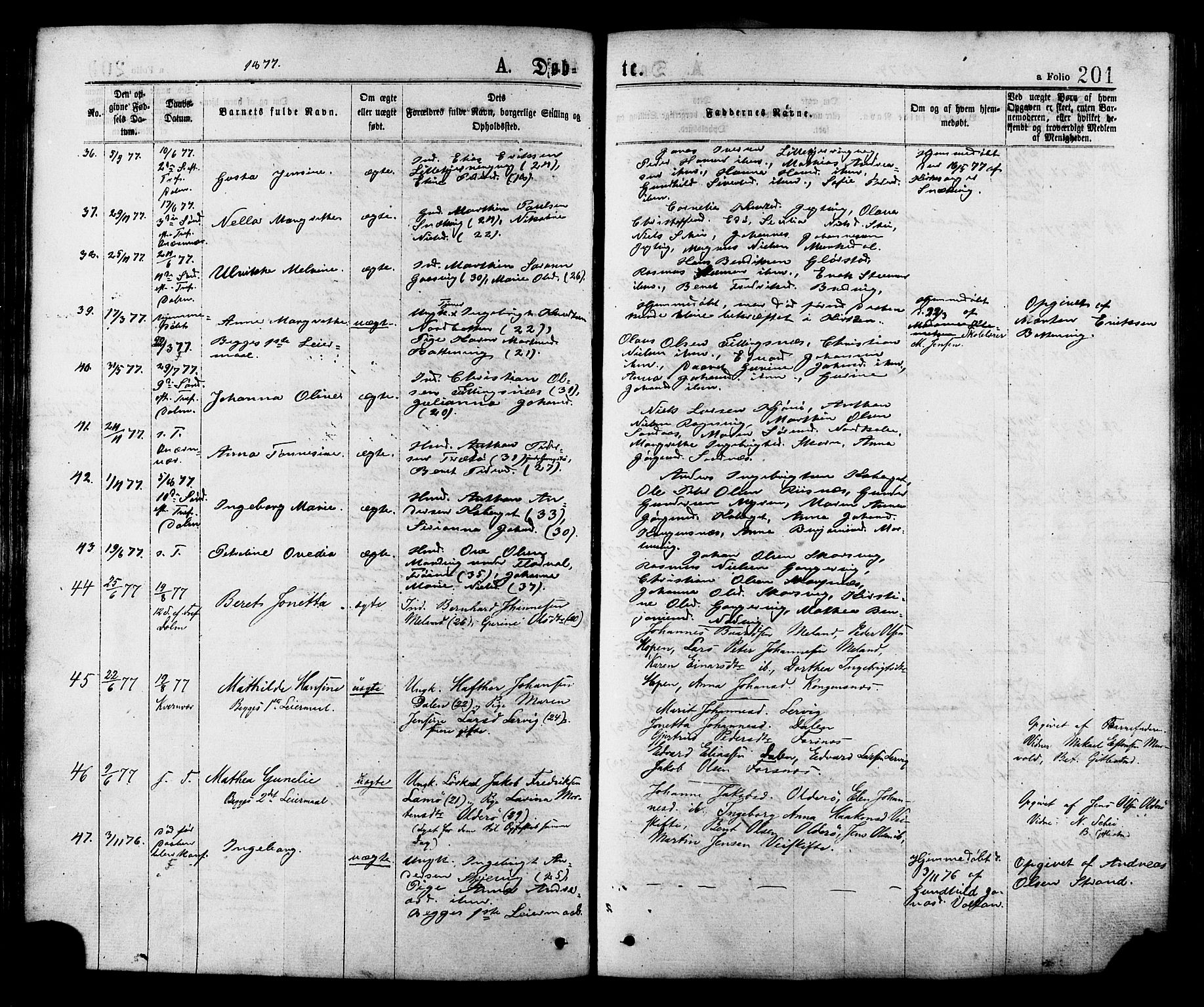 Ministerialprotokoller, klokkerbøker og fødselsregistre - Sør-Trøndelag, AV/SAT-A-1456/634/L0532: Parish register (official) no. 634A08, 1871-1881, p. 201