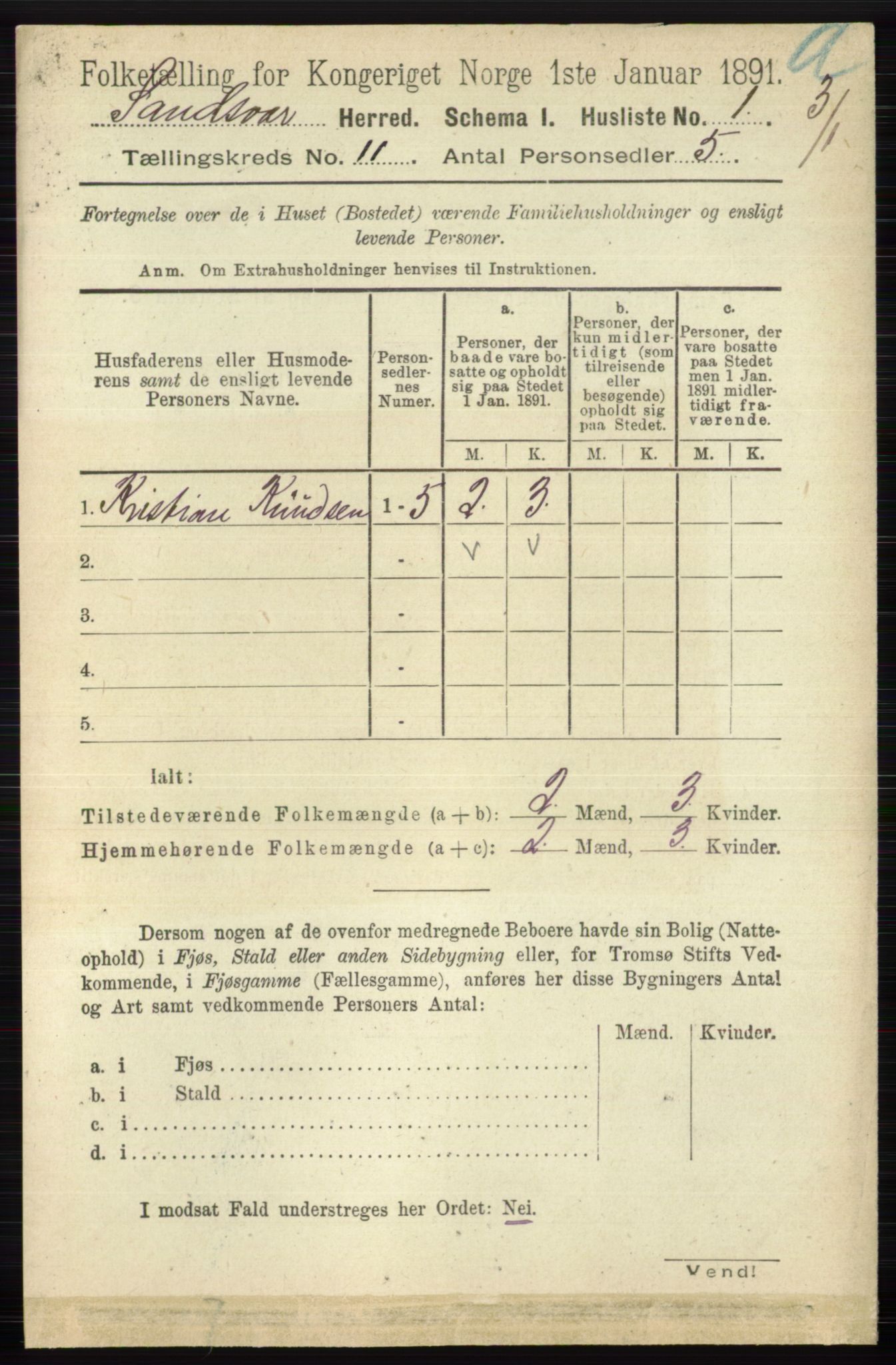 RA, 1891 census for 0629 Sandsvær, 1891, p. 5475