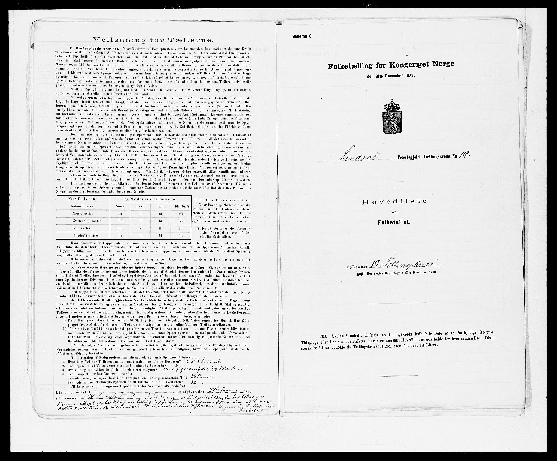 SAB, 1875 census for 1263P Lindås, 1875, p. 43