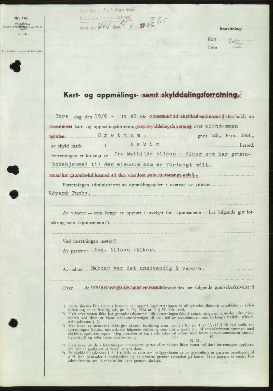 Rakkestad sorenskriveri, AV/SAO-A-10686/G/Gb/Gba/Gbab/L0012a: Mortgage book no. A12 I, 1945-1946, Diary no: : 444/1946