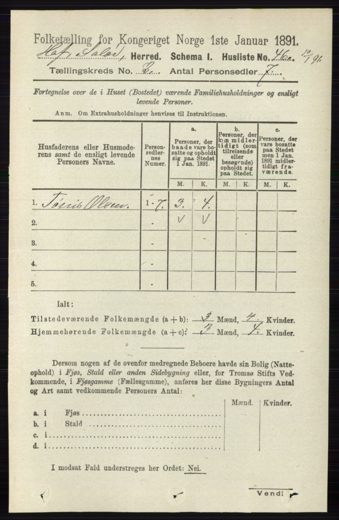 RA, 1891 census for 0424 Hof, 1891, p. 455