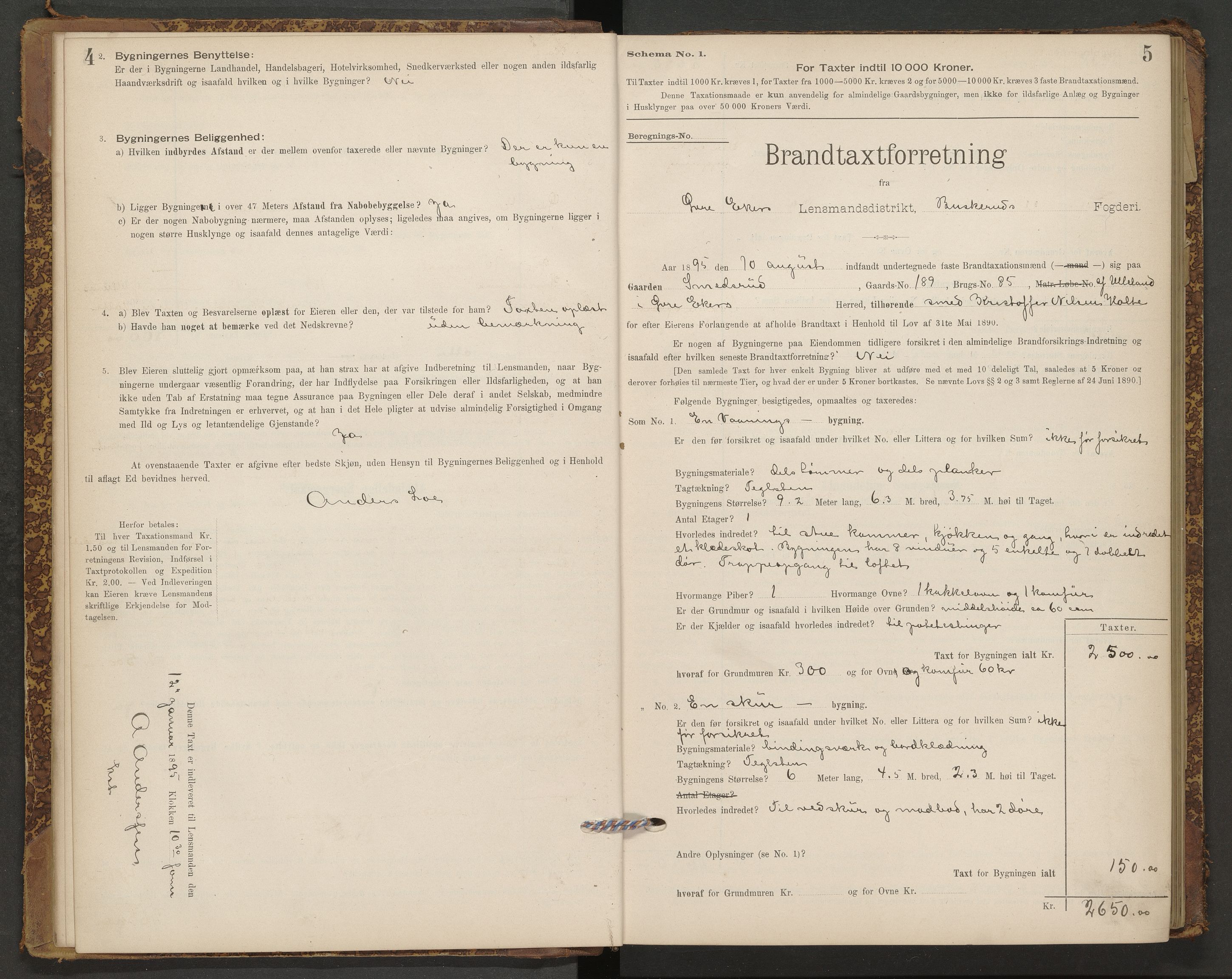 Haug og Bakke lensmannskontor, AV/SAKO-A-511/Y/Yb/Ybb/L0001: Skjematakstprotokoll, Øvre Eiker, 1895-1909