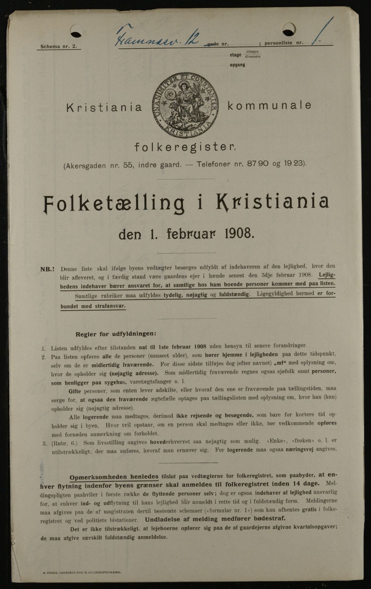 OBA, Municipal Census 1908 for Kristiania, 1908, p. 23076