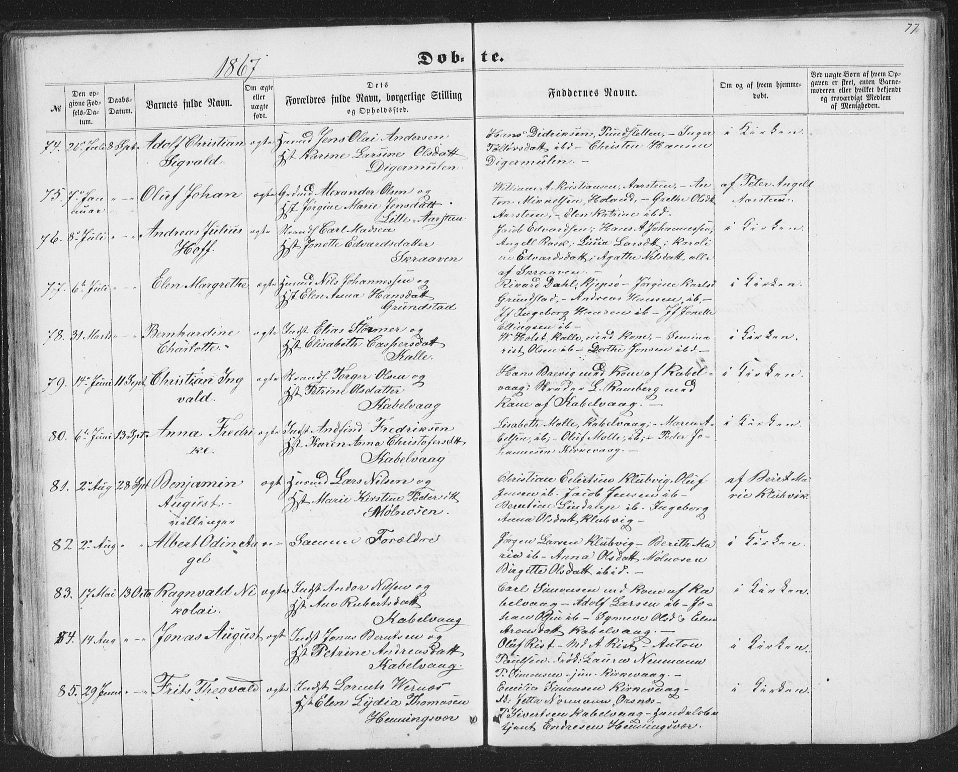 Ministerialprotokoller, klokkerbøker og fødselsregistre - Nordland, AV/SAT-A-1459/874/L1073: Parish register (copy) no. 874C02, 1860-1870, p. 77