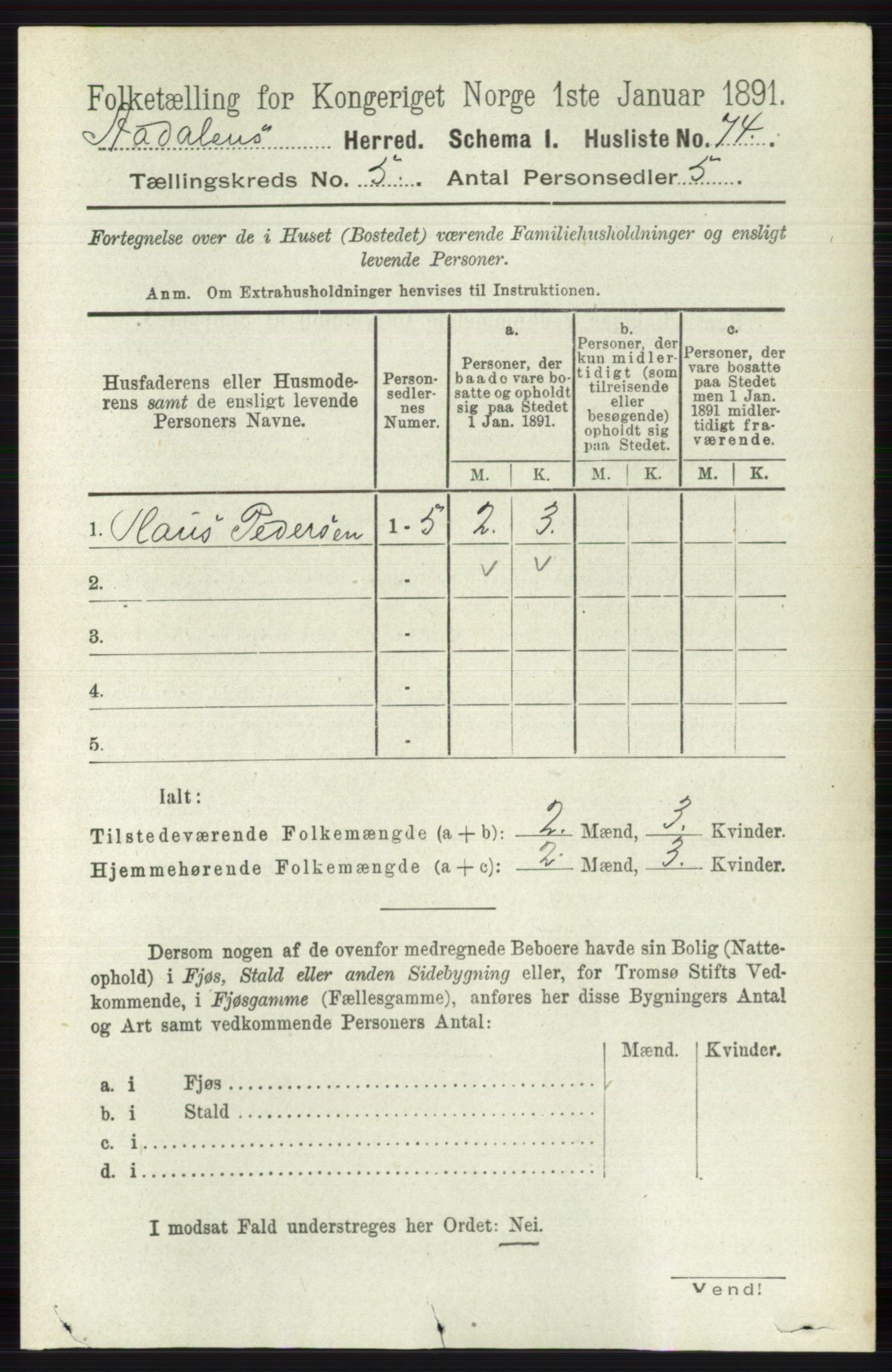 RA, 1891 census for 0614 Ådal, 1891, p. 2001