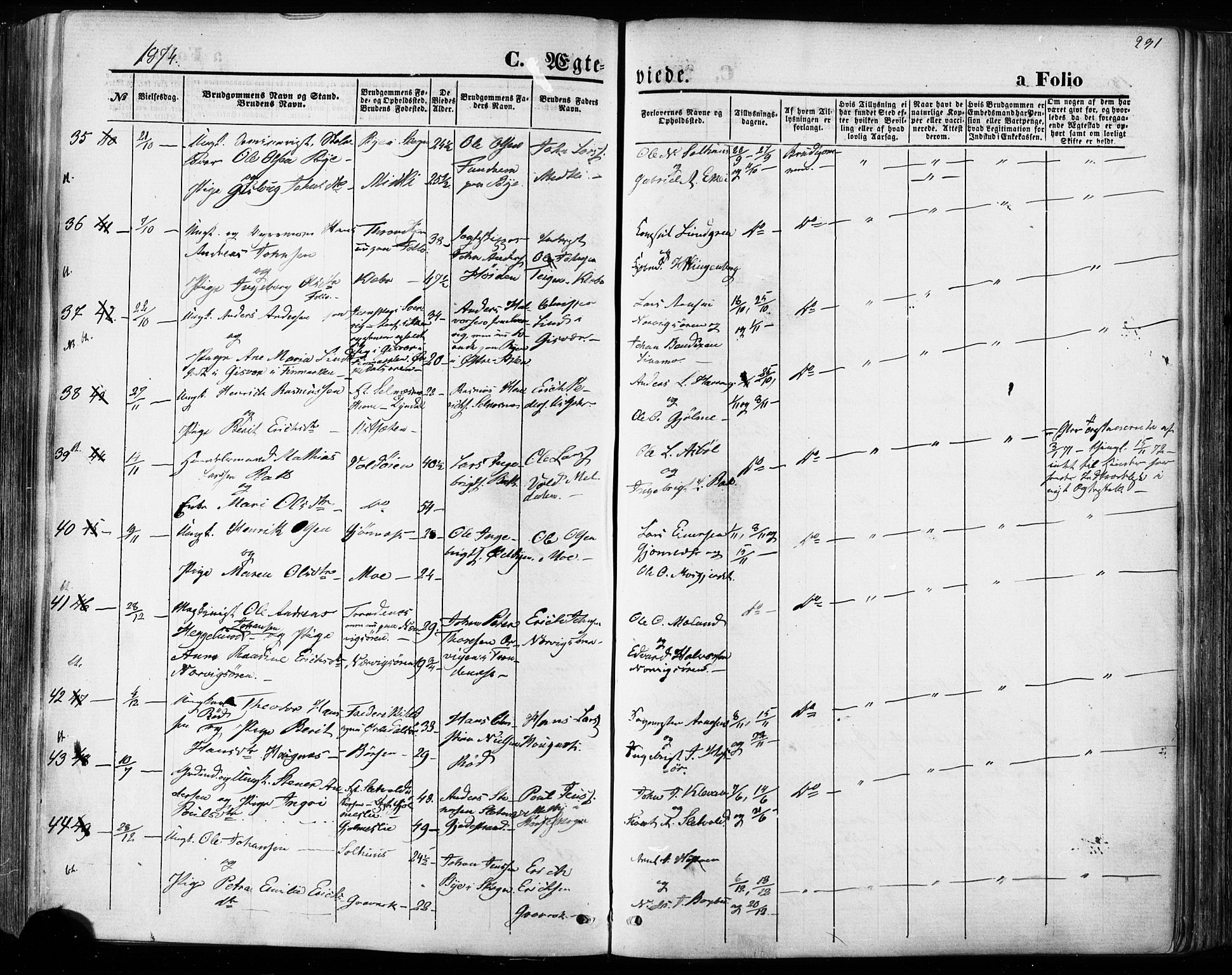 Ministerialprotokoller, klokkerbøker og fødselsregistre - Sør-Trøndelag, AV/SAT-A-1456/668/L0807: Parish register (official) no. 668A07, 1870-1880, p. 291