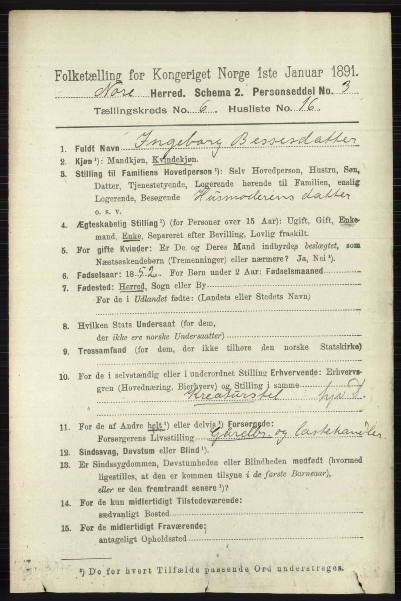 RA, 1891 census for 0633 Nore, 1891, p. 2084