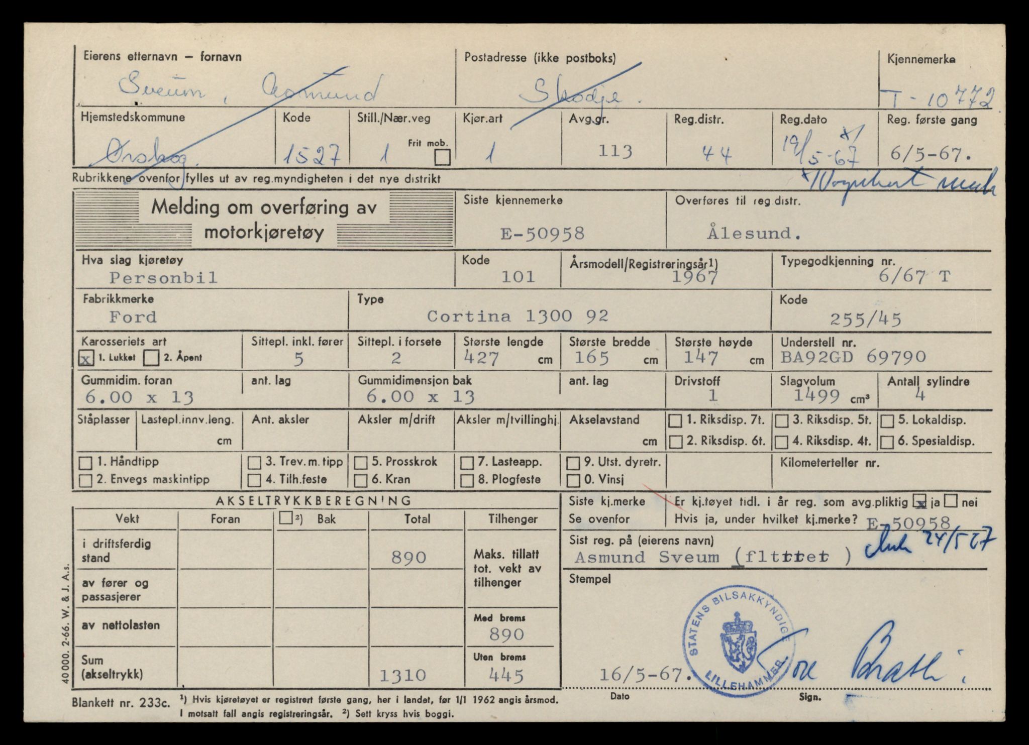 Møre og Romsdal vegkontor - Ålesund trafikkstasjon, AV/SAT-A-4099/F/Fe/L0023: Registreringskort for kjøretøy T 10695 - T 10809, 1927-1998, p. 2104