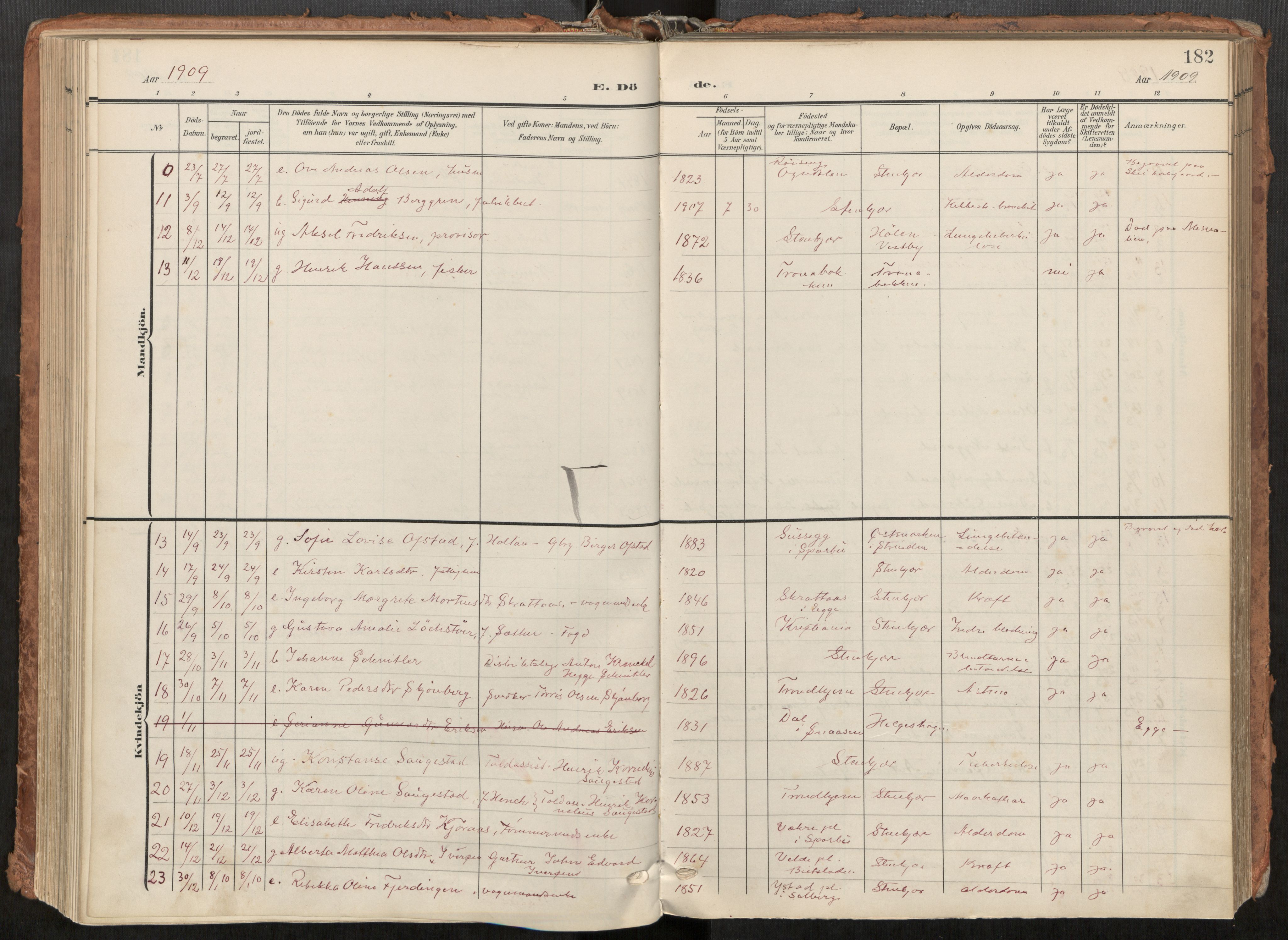 Steinkjer sokneprestkontor, AV/SAT-A-1541/01/H/Ha/Haa/L0001: Parish register (official) no. 1, 1904-1912, p. 182